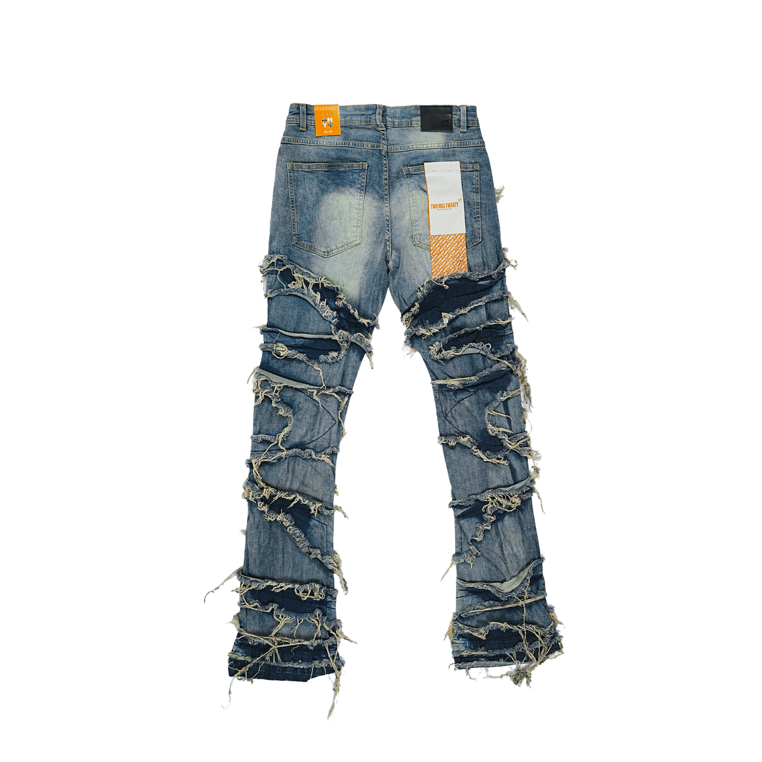 Men's TWO MILL TWENTY Frayed Slashed Boot Cut Jeans Indigo