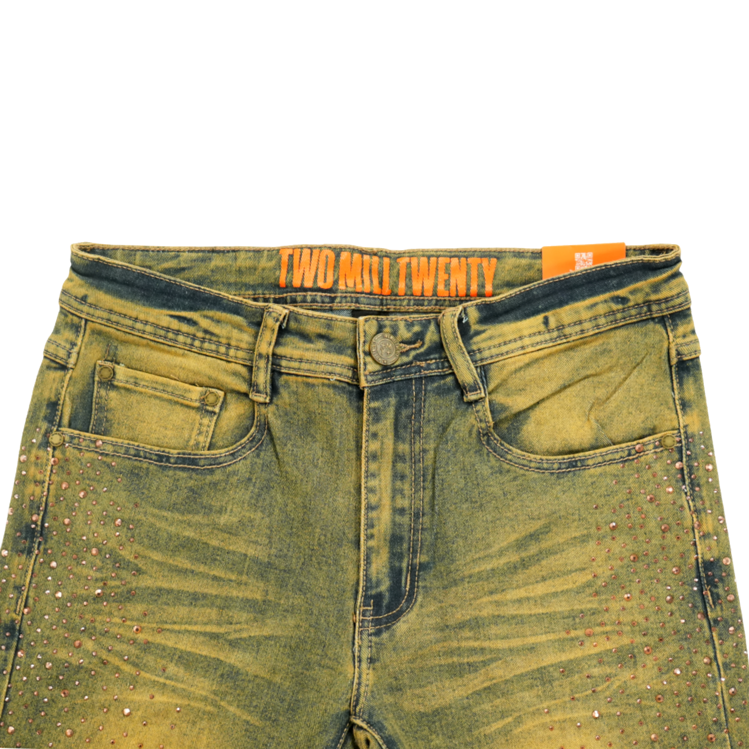 Men's TWO MILL TWENTY Flare Leg Red Rhinestone Jeans Antique Wash