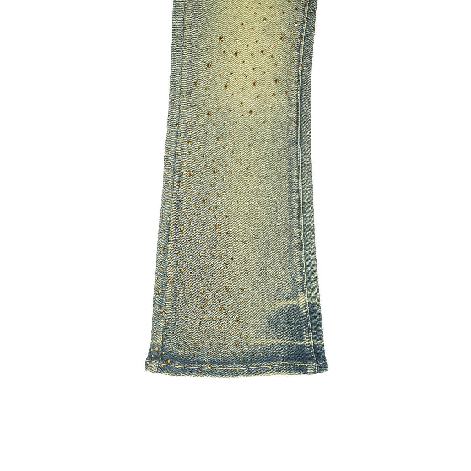 Men's TWO MILL TWENTY Flare Leg Gold Rhinestone Jeans Vintage Blue