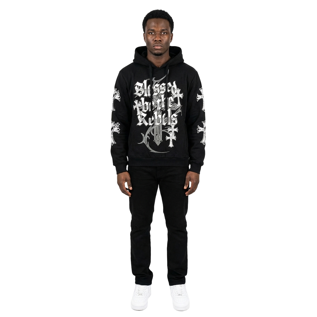 Unisex TWO MILL TWENTY Gothic Blessed Rebels Hoodie Black