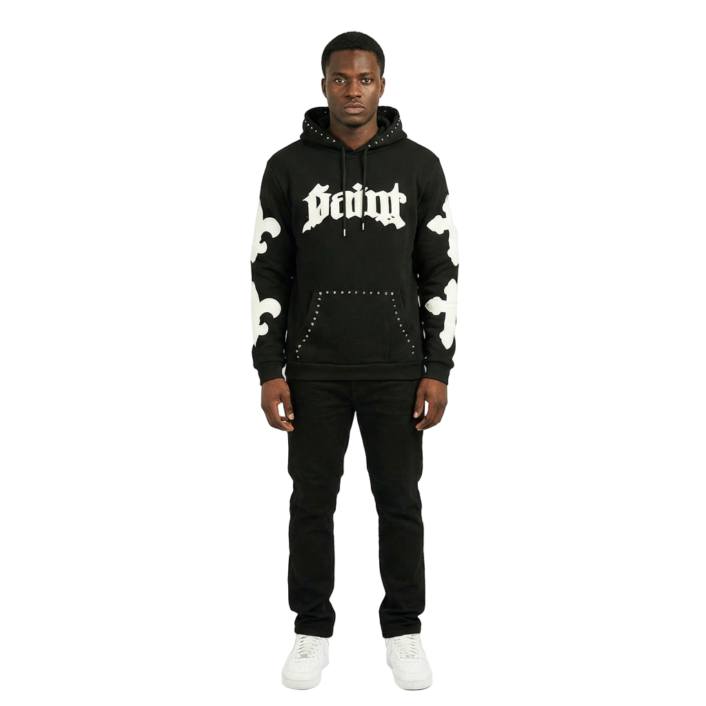 Men's TWO MILL TWENTY Saint Studded Hoodie Black