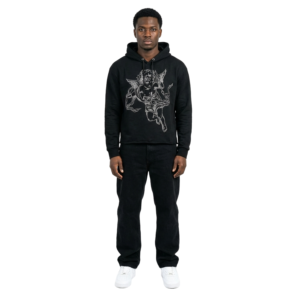 Unisex TWO MILL TWENTY Crystal Cupid Angel Hoodie Black
