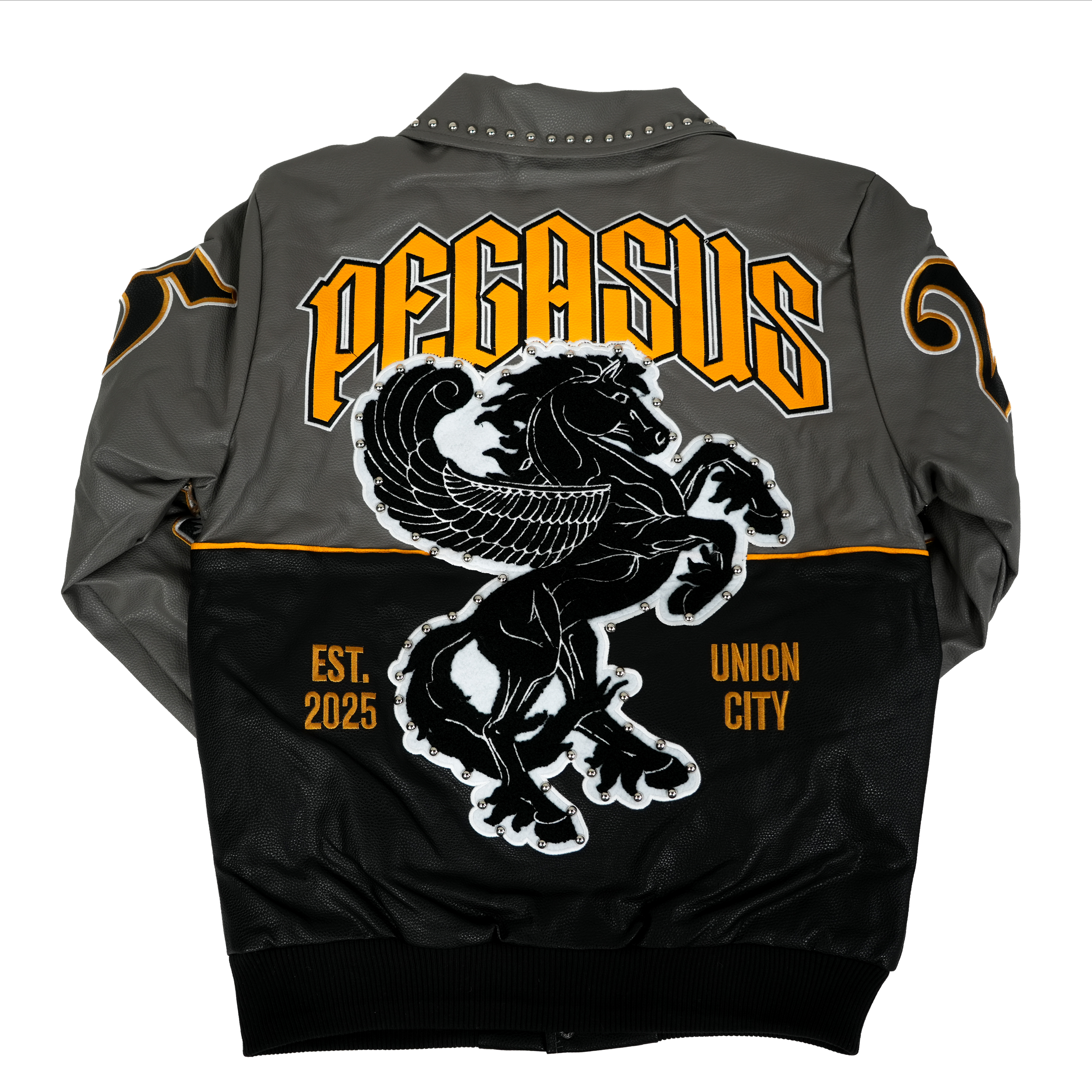 Men's TWO MILL TWENTY Pegasus Varsity Bomber Jacket Grey / Black
