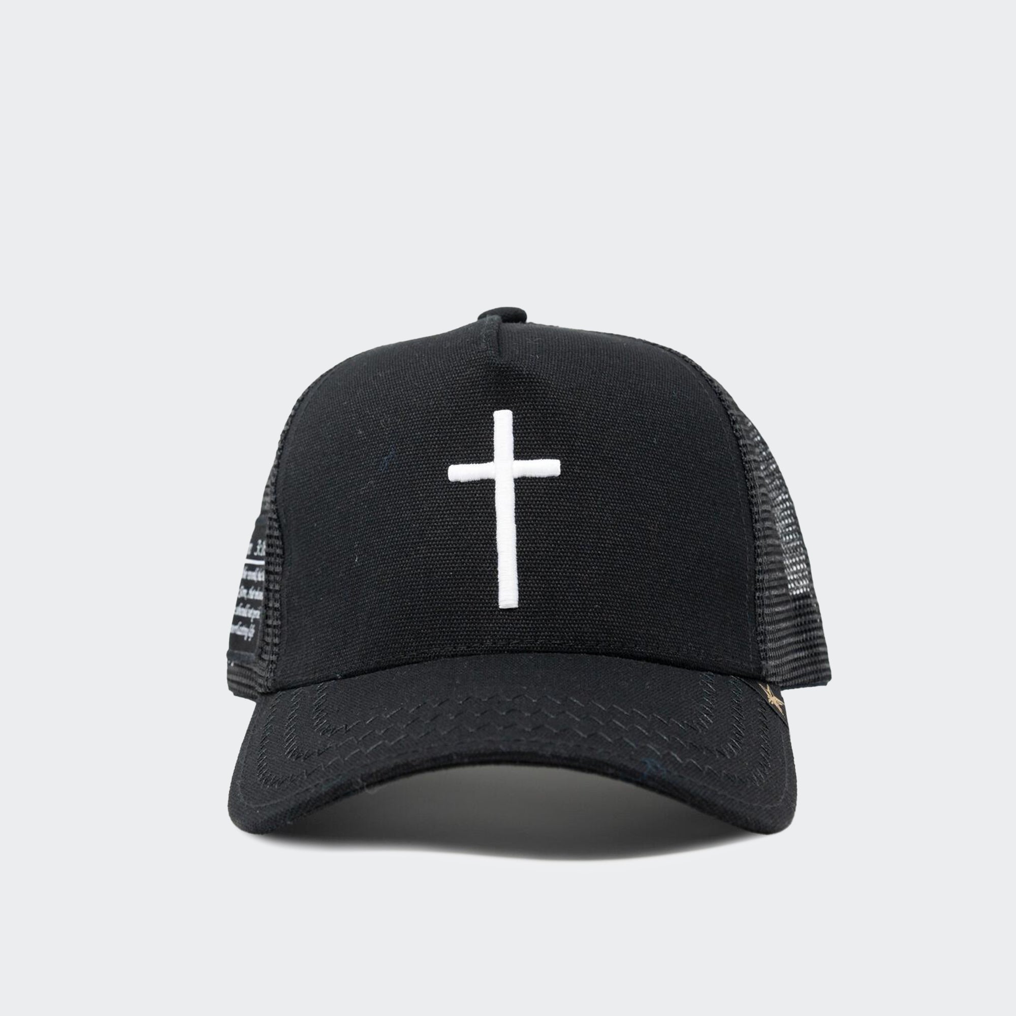 Unisex Gold Star Cross Black Trucker Hat