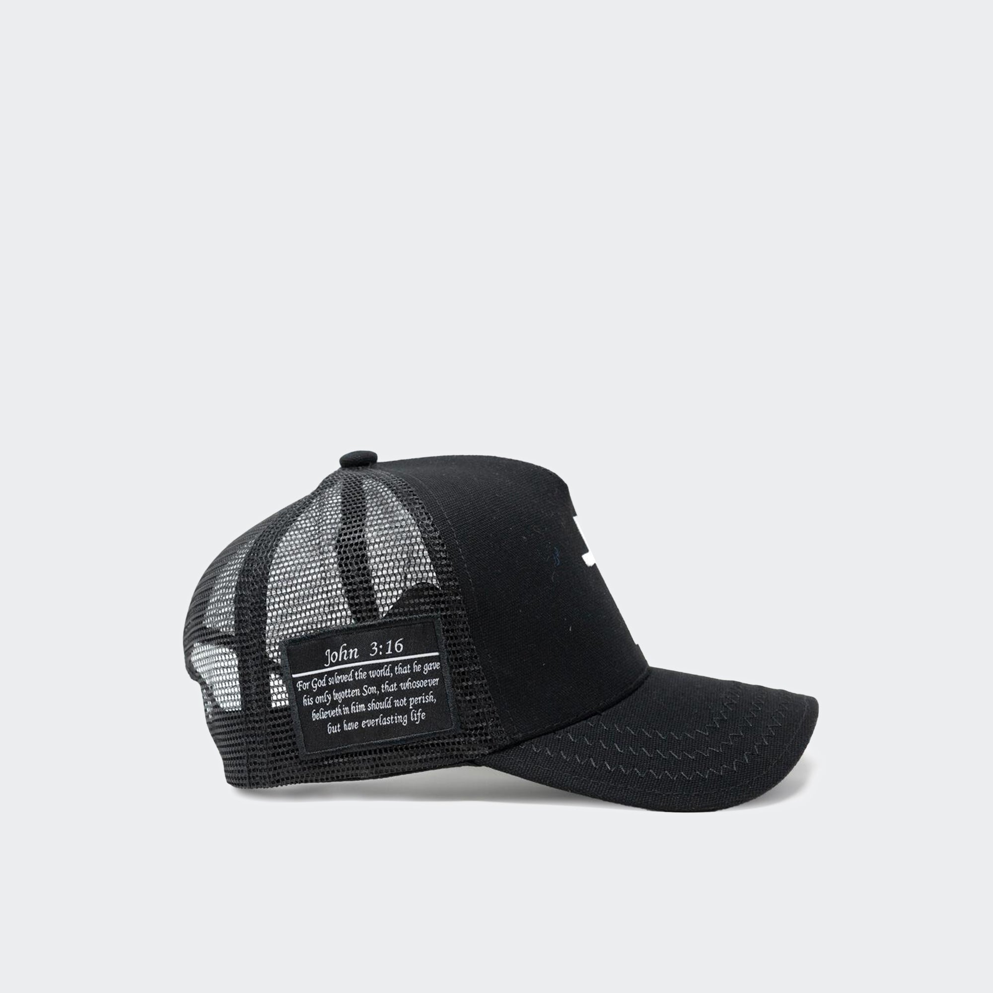 Unisex Gold Star Cross Black Trucker Hat