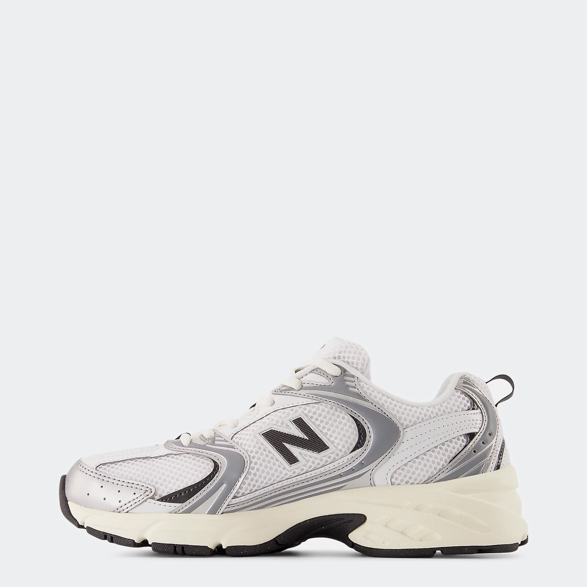 Unisex New Balance 530 Shoes Silver Metallic with Black Cement