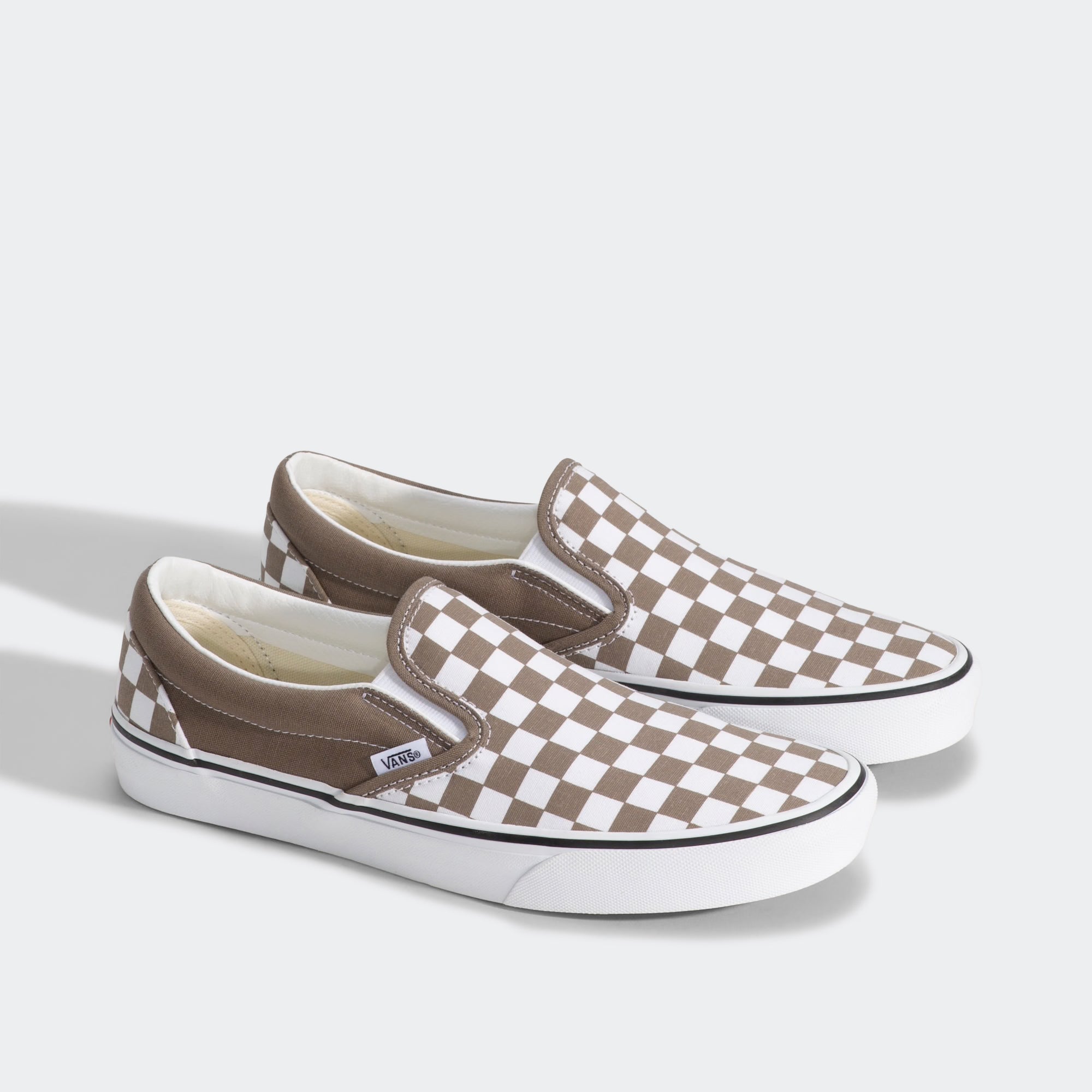 Men's Vans Classic Slip-On Checkerboard Shoes Walnut Brown