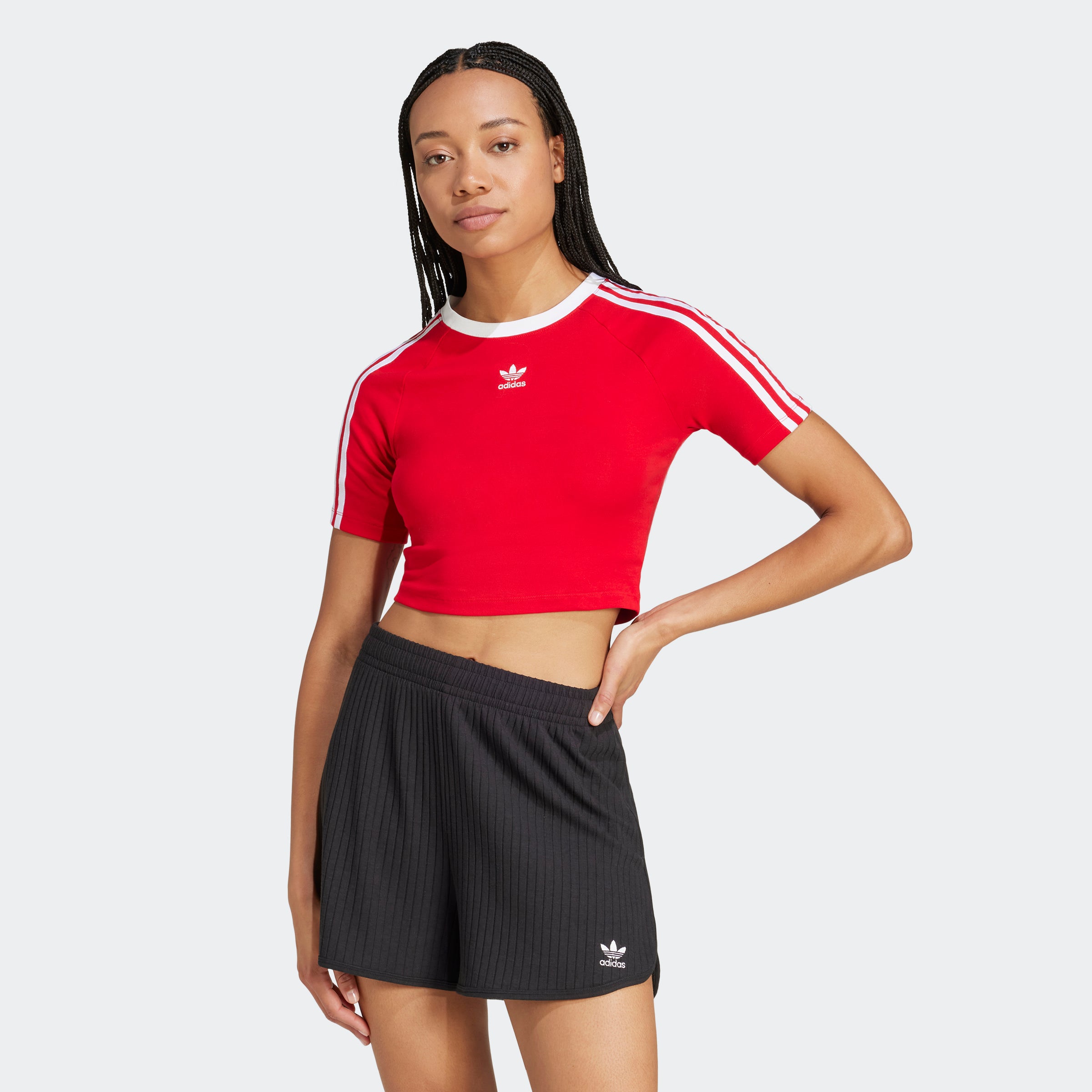 Women's adidas Originals 3-Stripes Baby Tee Red