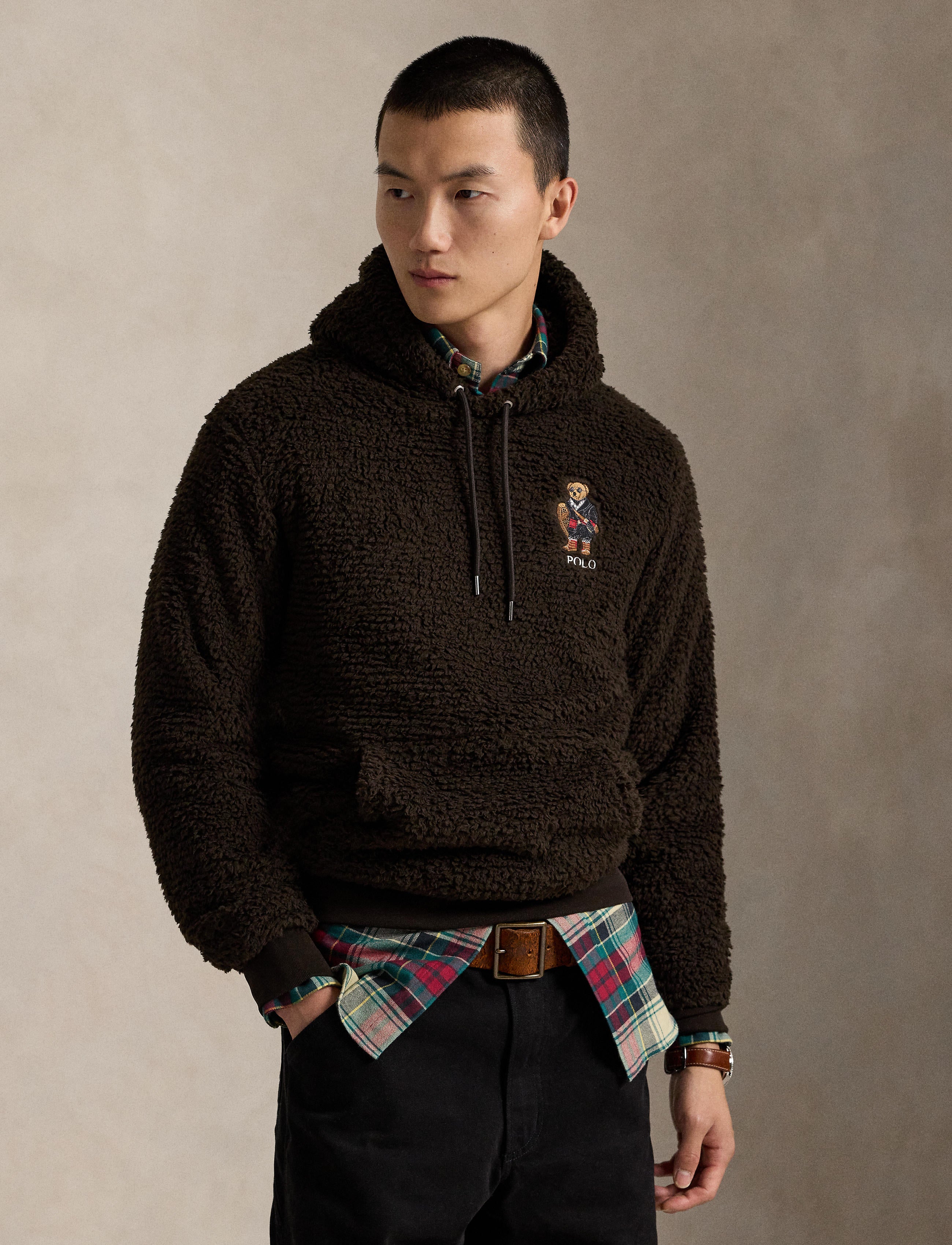 Men's Polo Ralph Lauren Polo Bear Pile Fleece Hoodie Antique Brown