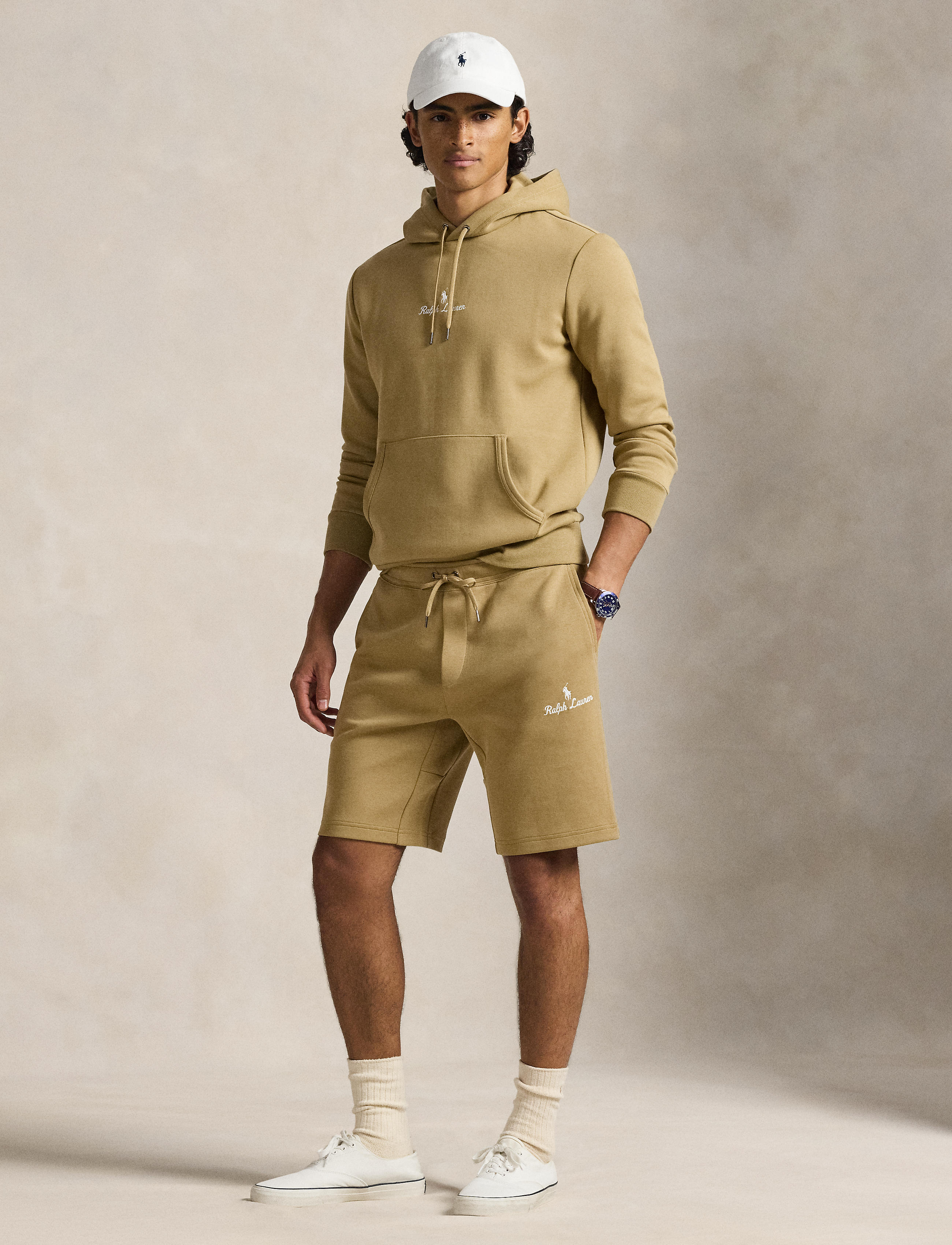 Men's Polo Ralph Lauren Logo Double-Knit Hoodie Desert Tan