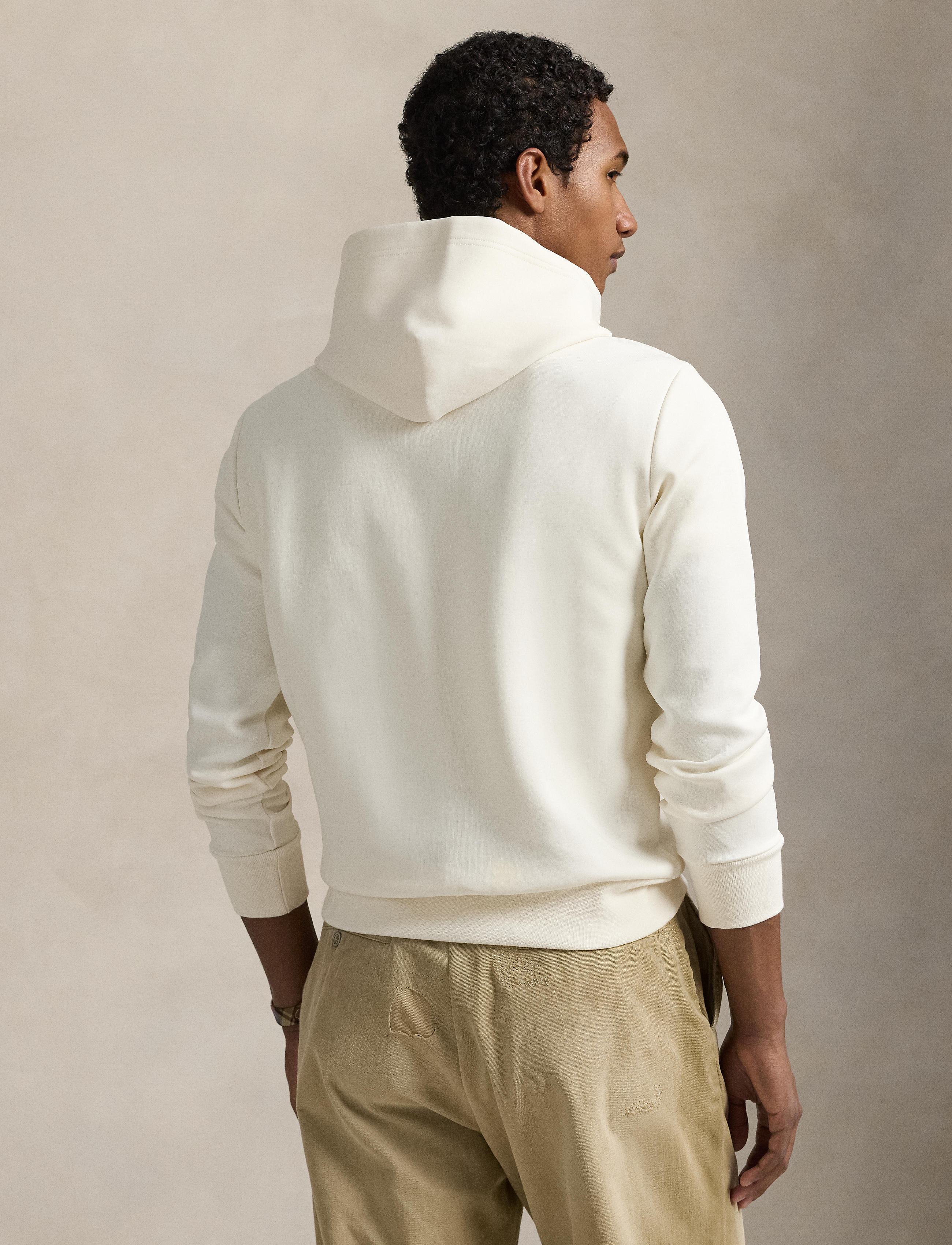 Men's Polo Ralph Lauren Logo Double-Knit Hoodie Pale Cream