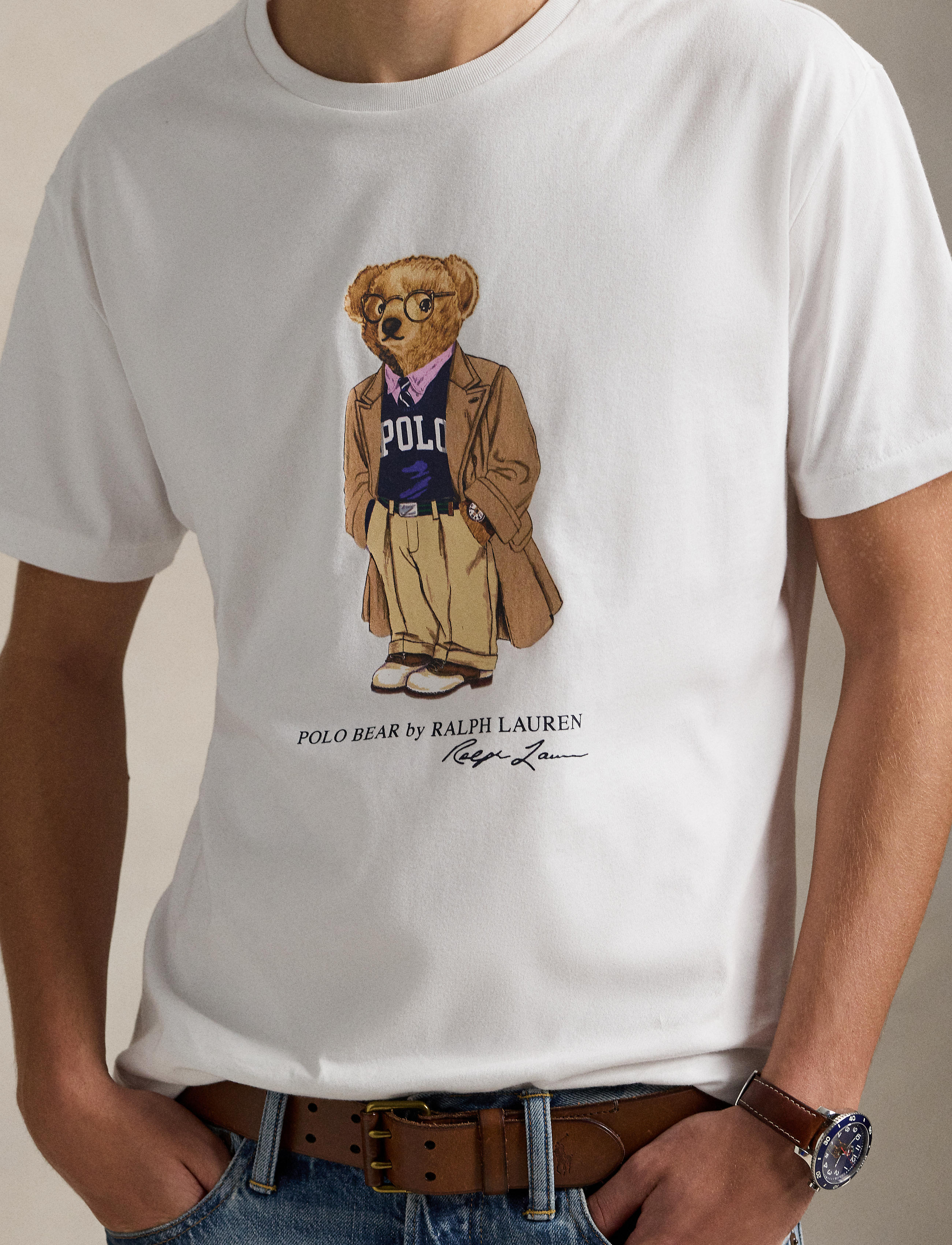 Men's Polo Ralph Lauren Classic Fit Polo Bear Jersey T-Shirt White Heritage Bear