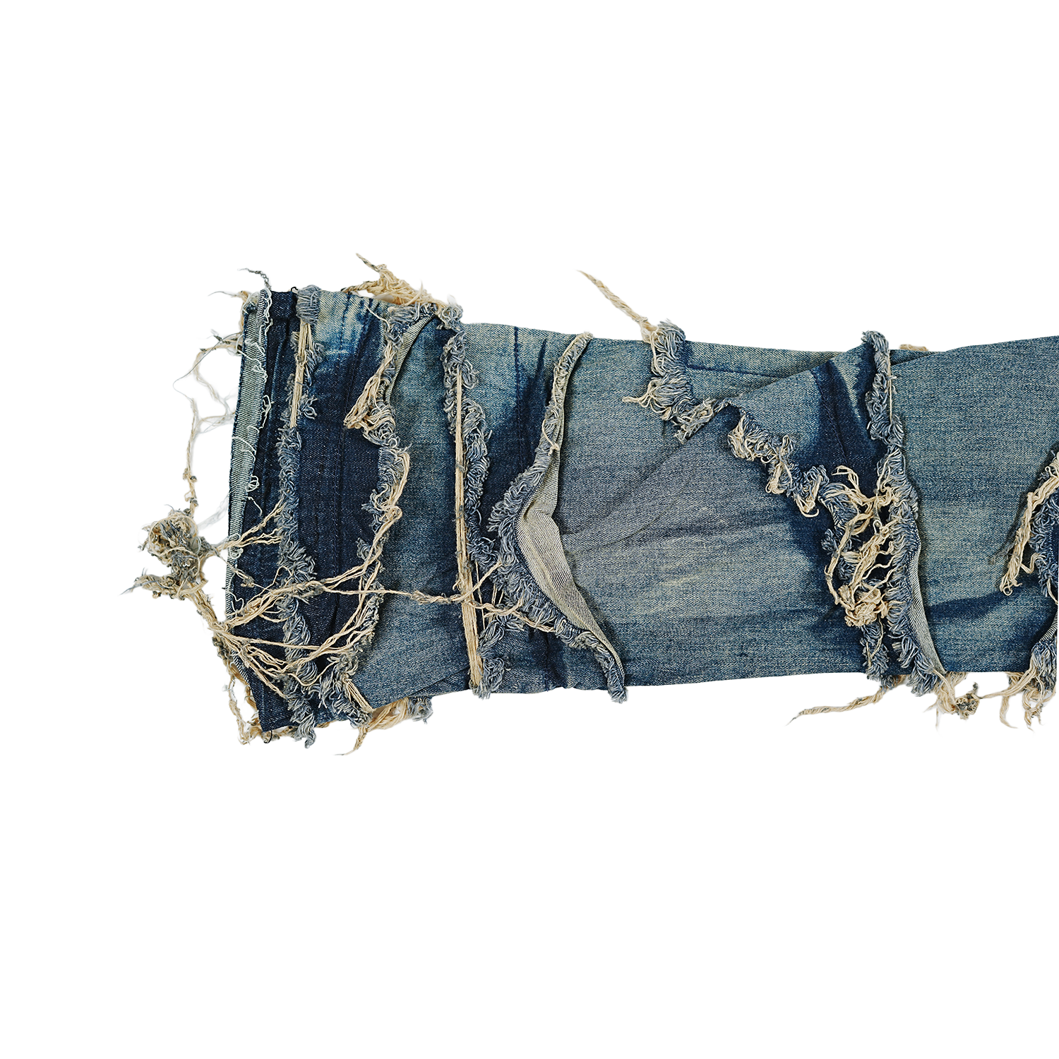 Men's TWO MILL TWENTY Frayed Slashed Boot Cut Jeans Indigo
