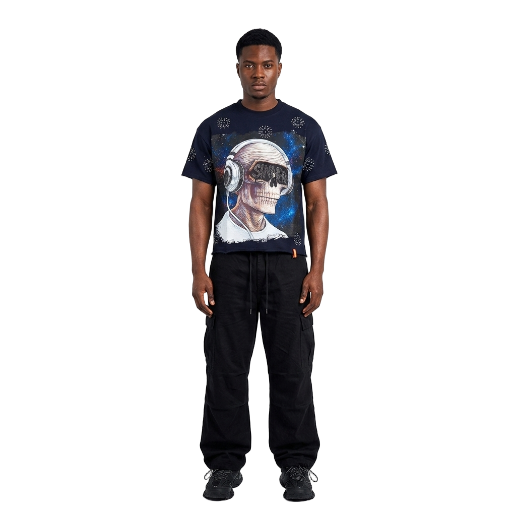 Men's TWO MILL TWENTY Skull in Headphones T-Shirt Navy