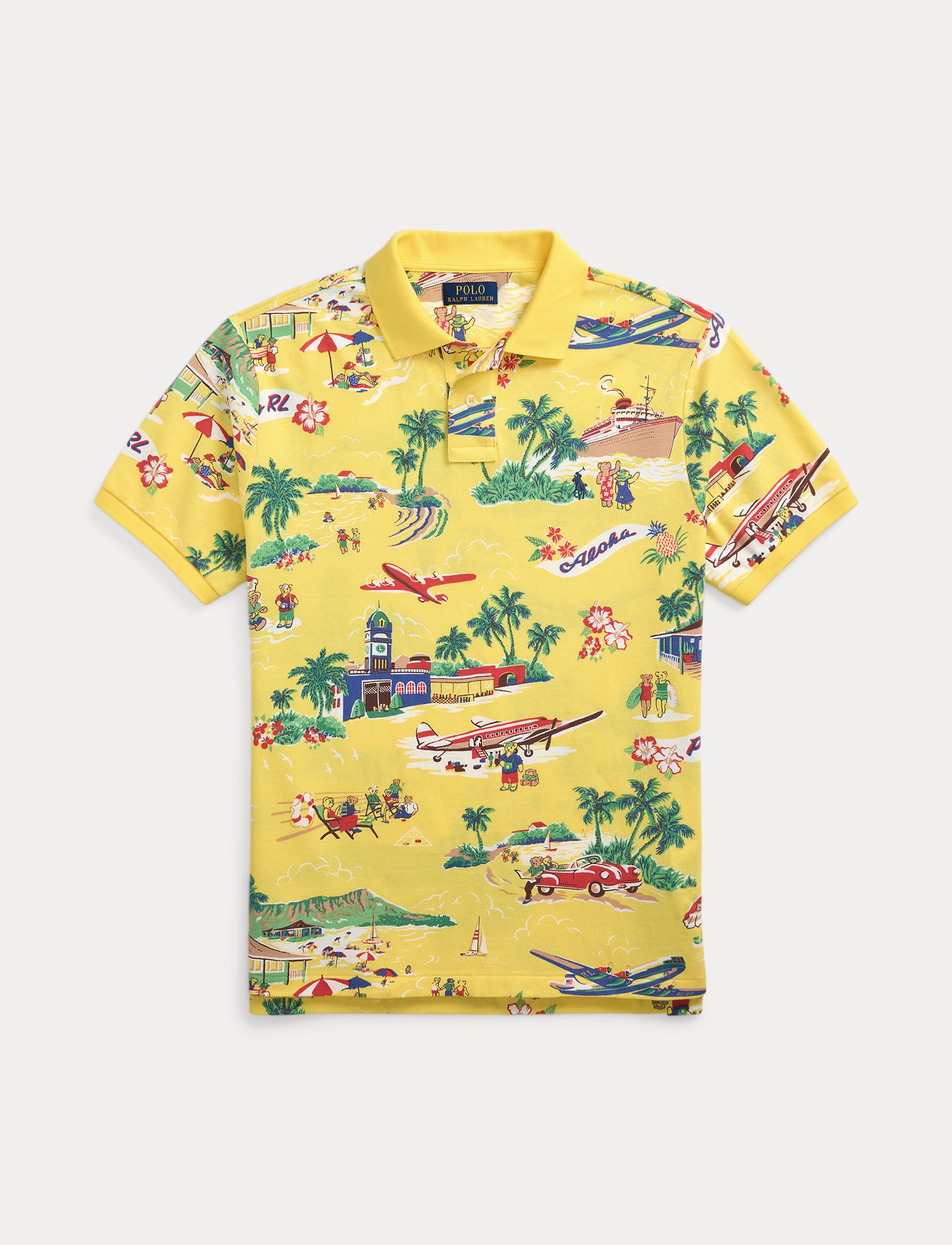 Men's Polo Ralph Lauren Classic Fit Polo Bear Mesh Polo Shirt Holiday Bear Yellow