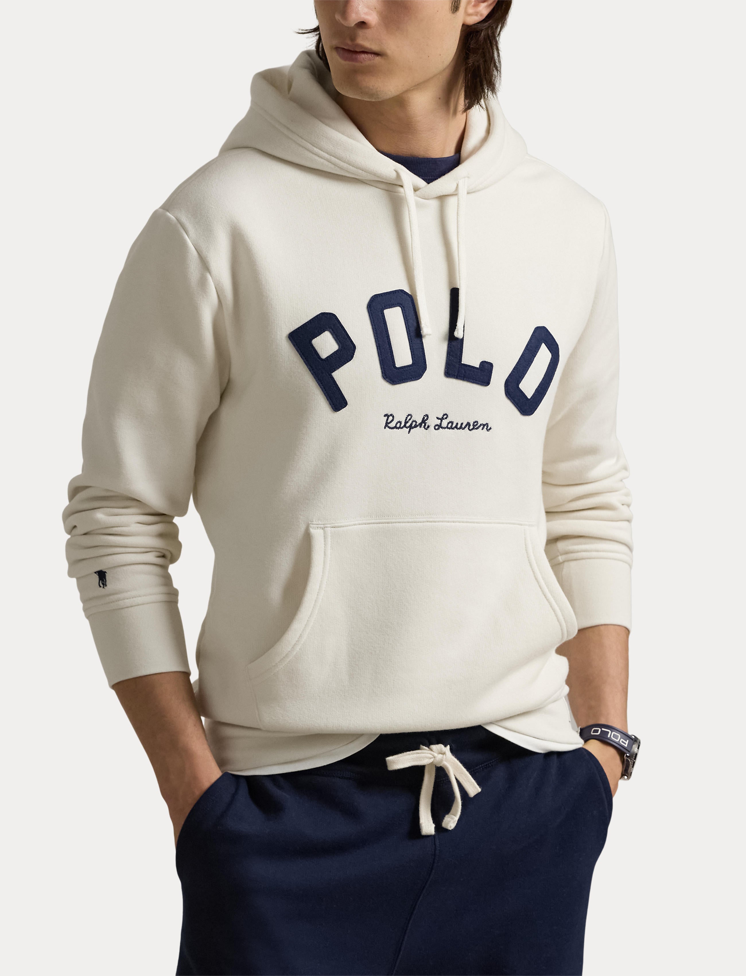 Men's Polo Ralph Lauren Logo Patch Hoodie Antique Cream