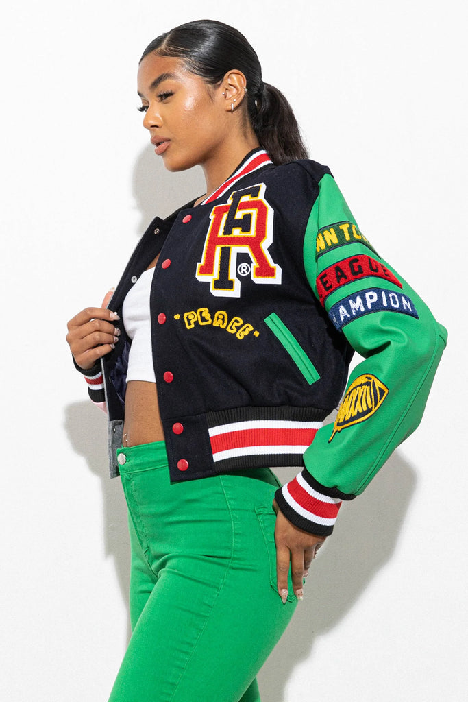Women's First Row Bright Future Cropped Varsity Jacket