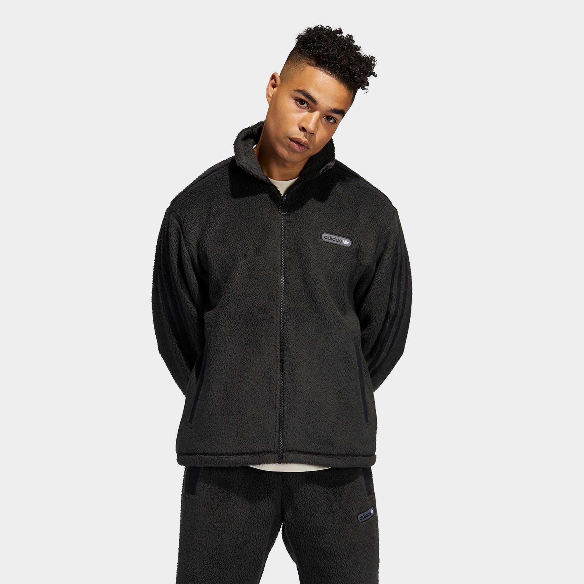 Men's adidas Originals SPRT Firebird Sherpa Track Jacket Black