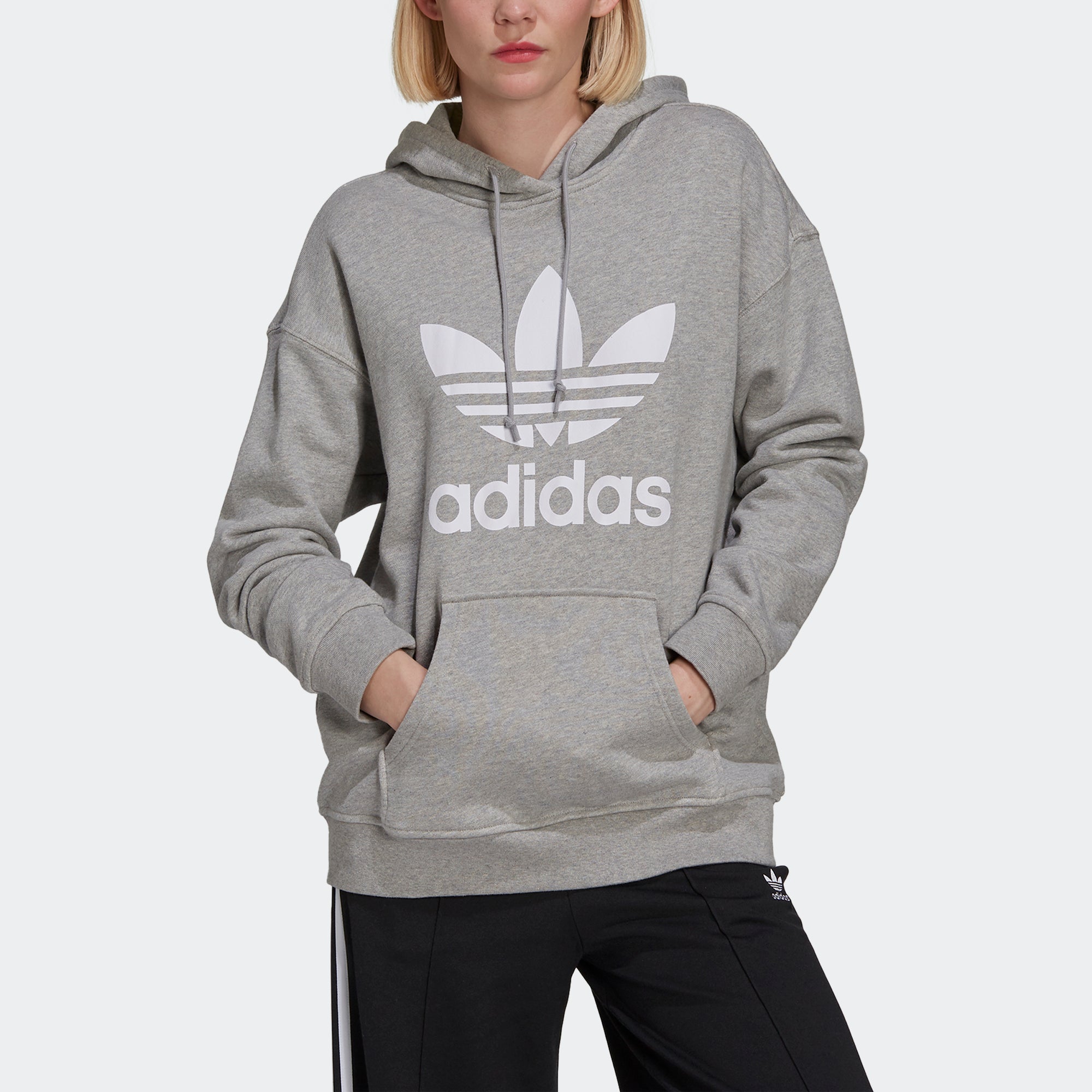 Women's adidas Originals Adicolor Trefoil Hoodie Grey