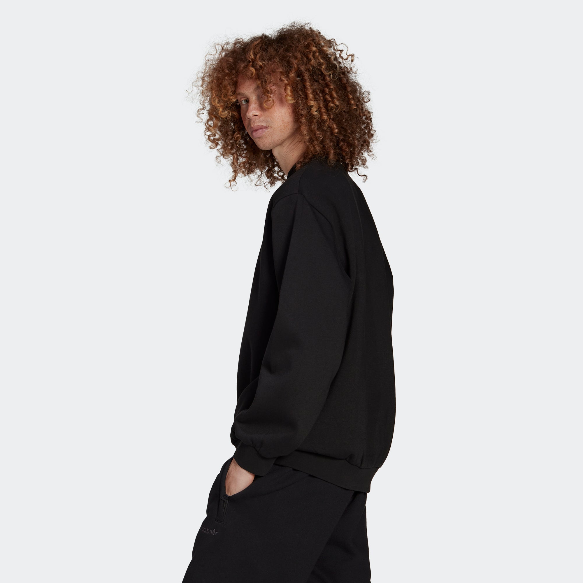 Men's adidas Originals Trefoil Linear Crew Sweatshirt Black