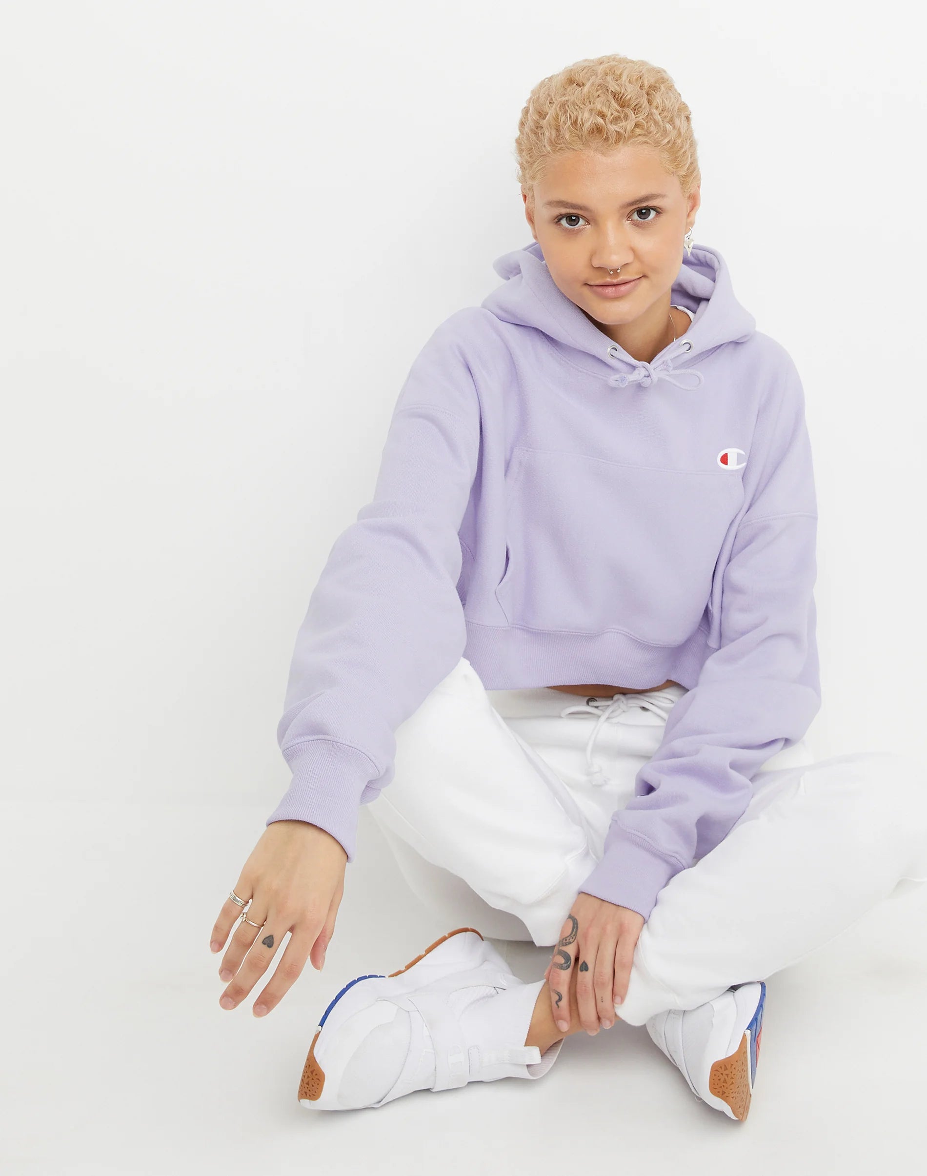 Women's Champion RW Drop Shoulder Cropped Hoodie Urban Lilac