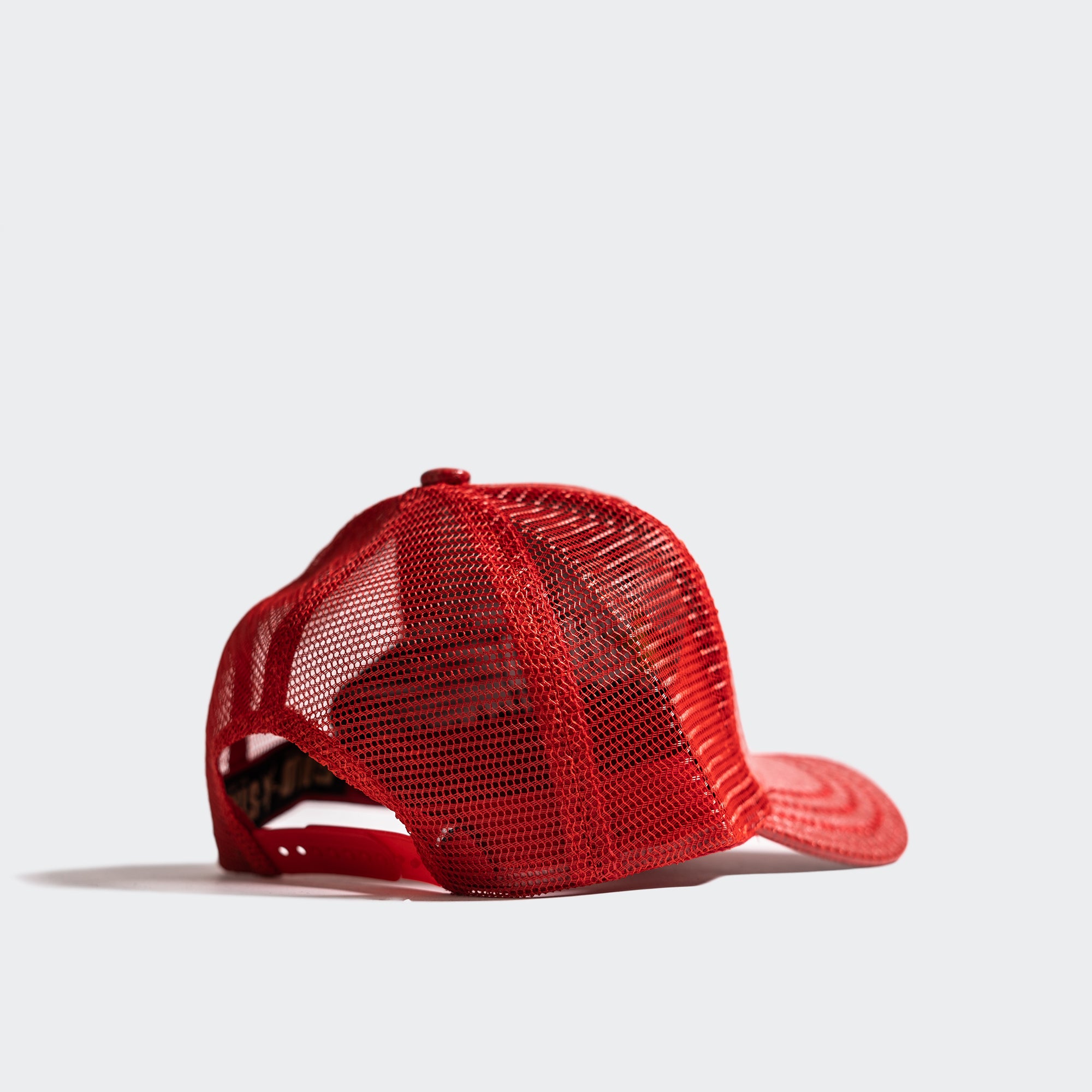 Unisex Gold Star Rooster Red Vegan Leather Trucker Hat