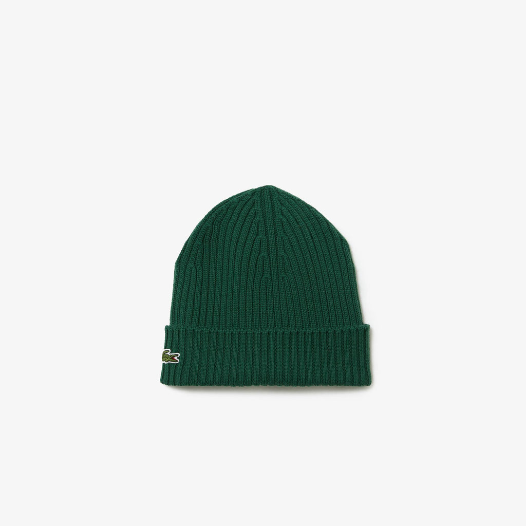 Unisex Lacoste Ribbed Wool Beanie Navy Green
