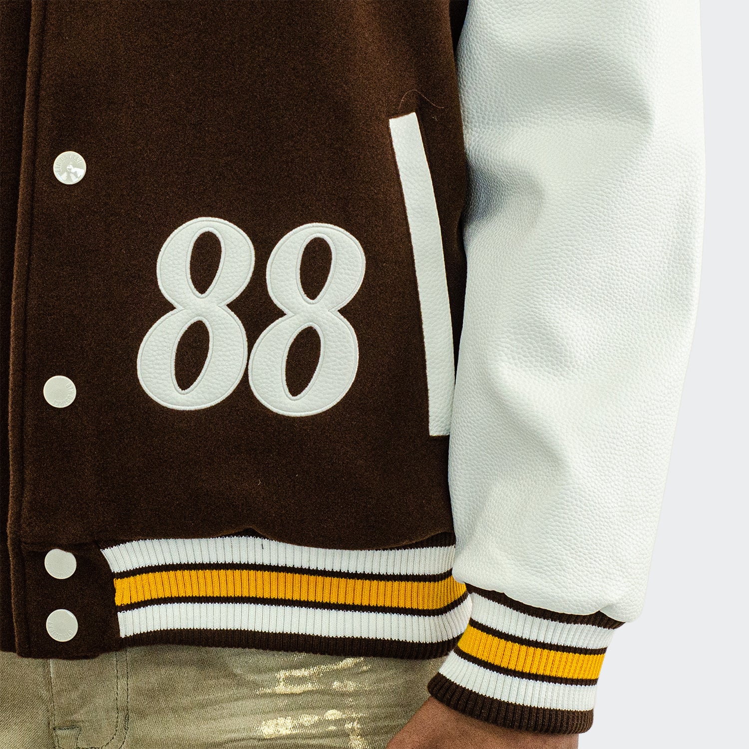 Men's TWO MILL TWENTY Born To Be Different Varsity Bomber Jacket Brown