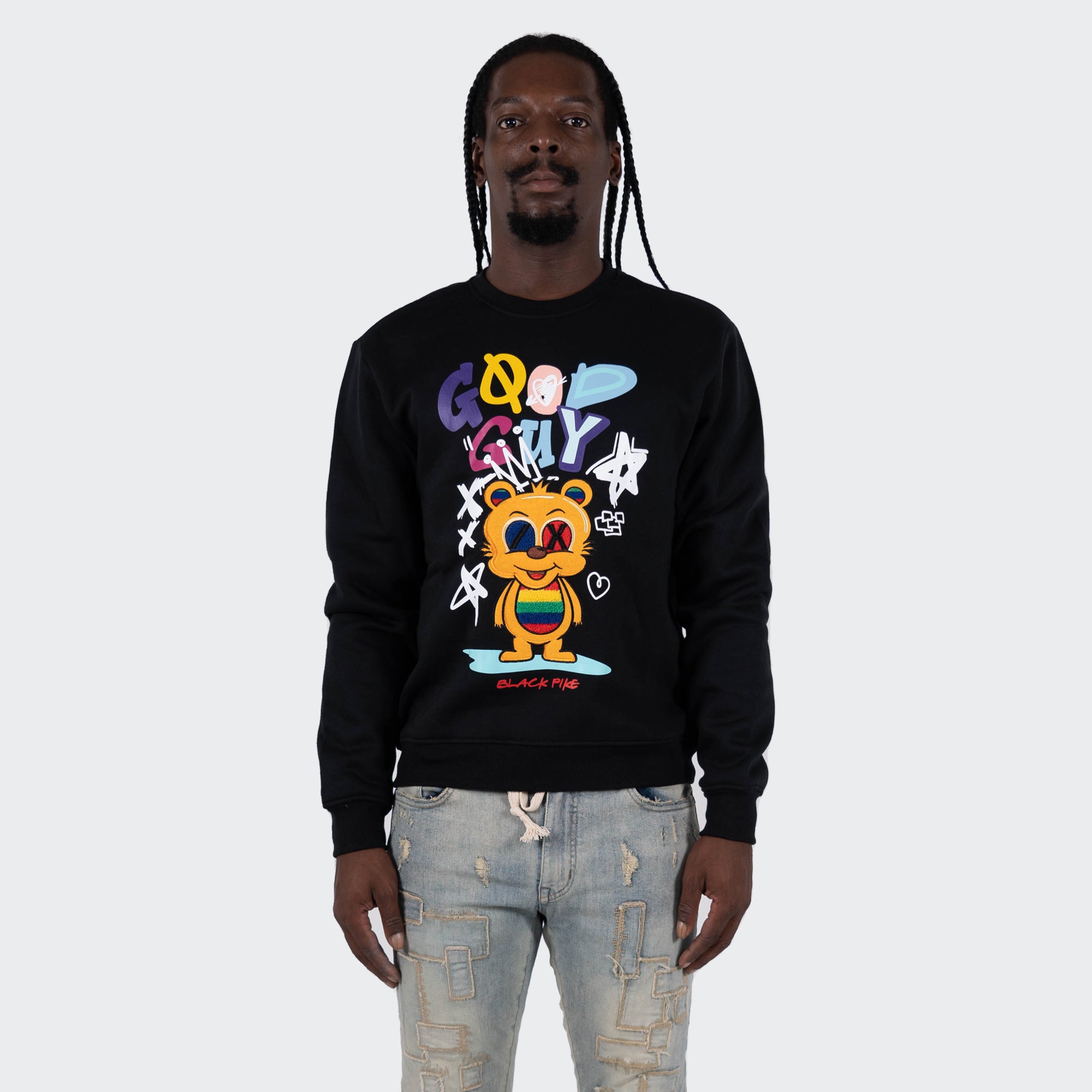 Men's TWO MILL TWENTY "Good Guy" Graphic Embroidered Sweatshirt Black