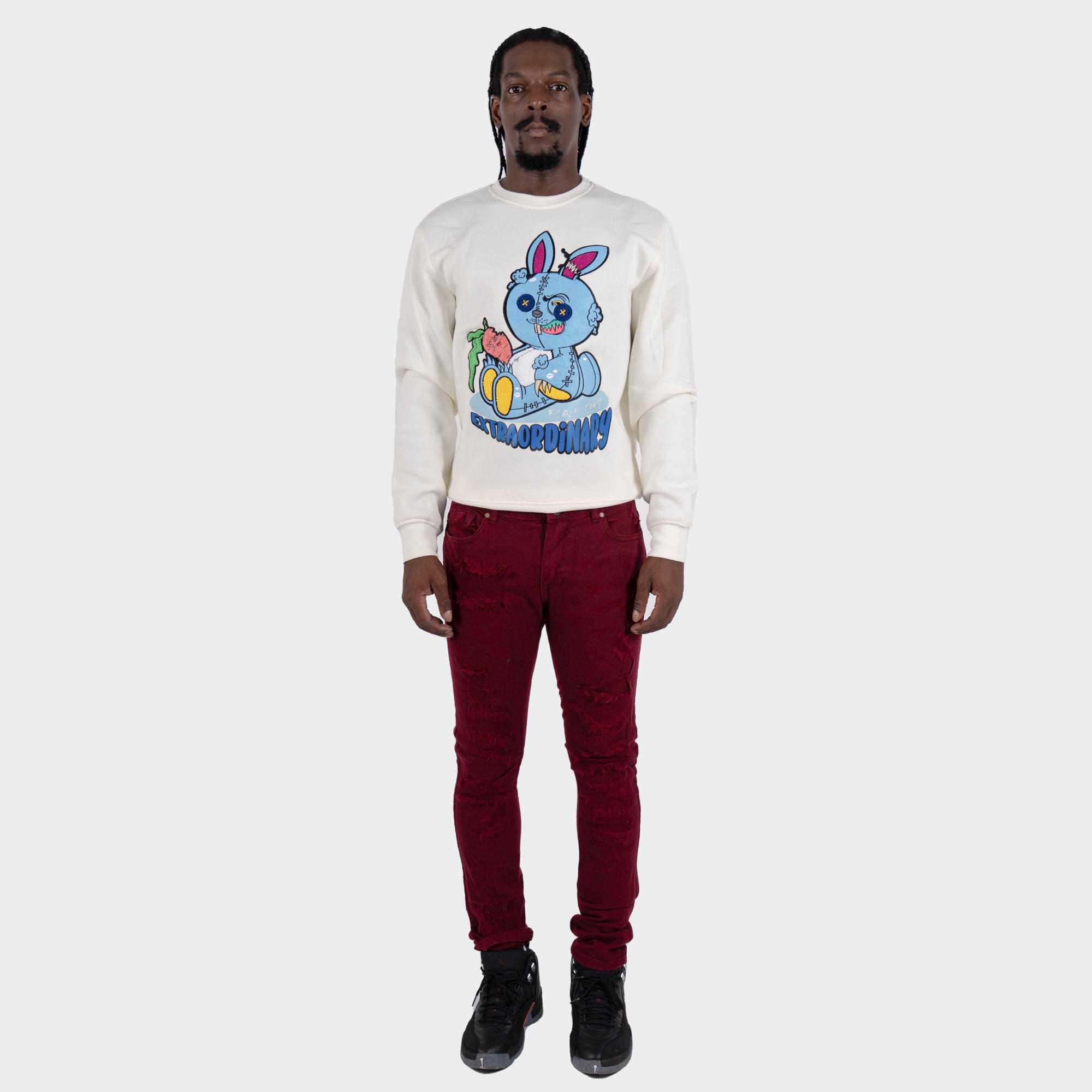 Men's TWO MILL TWENTY "LaSalle" Slim Skinny Ripped Torn Stitched Patched Urban Streetwear Designer Denim Jeans Burgundy