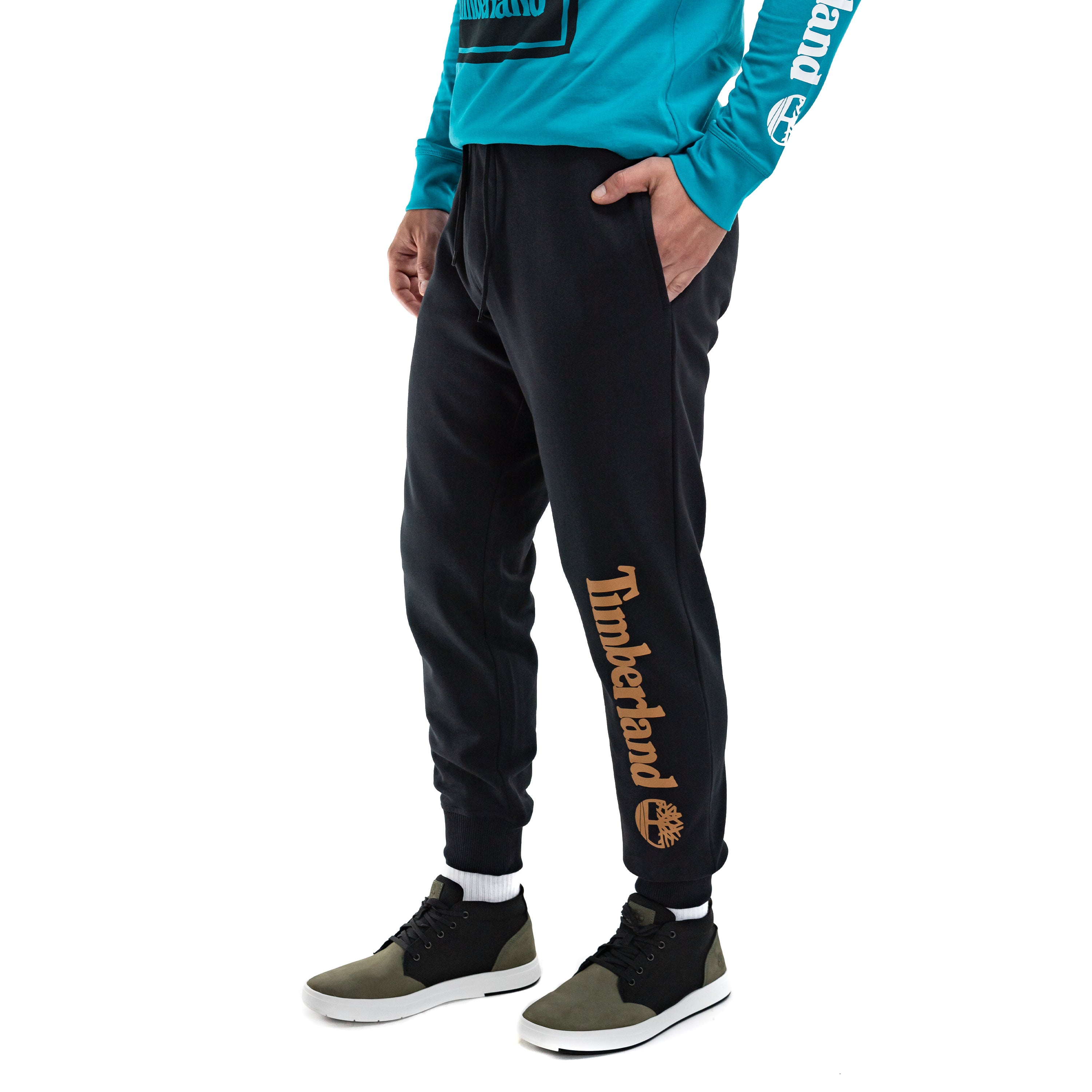 Men's Timberland Logo Sweatpants Black Wheat