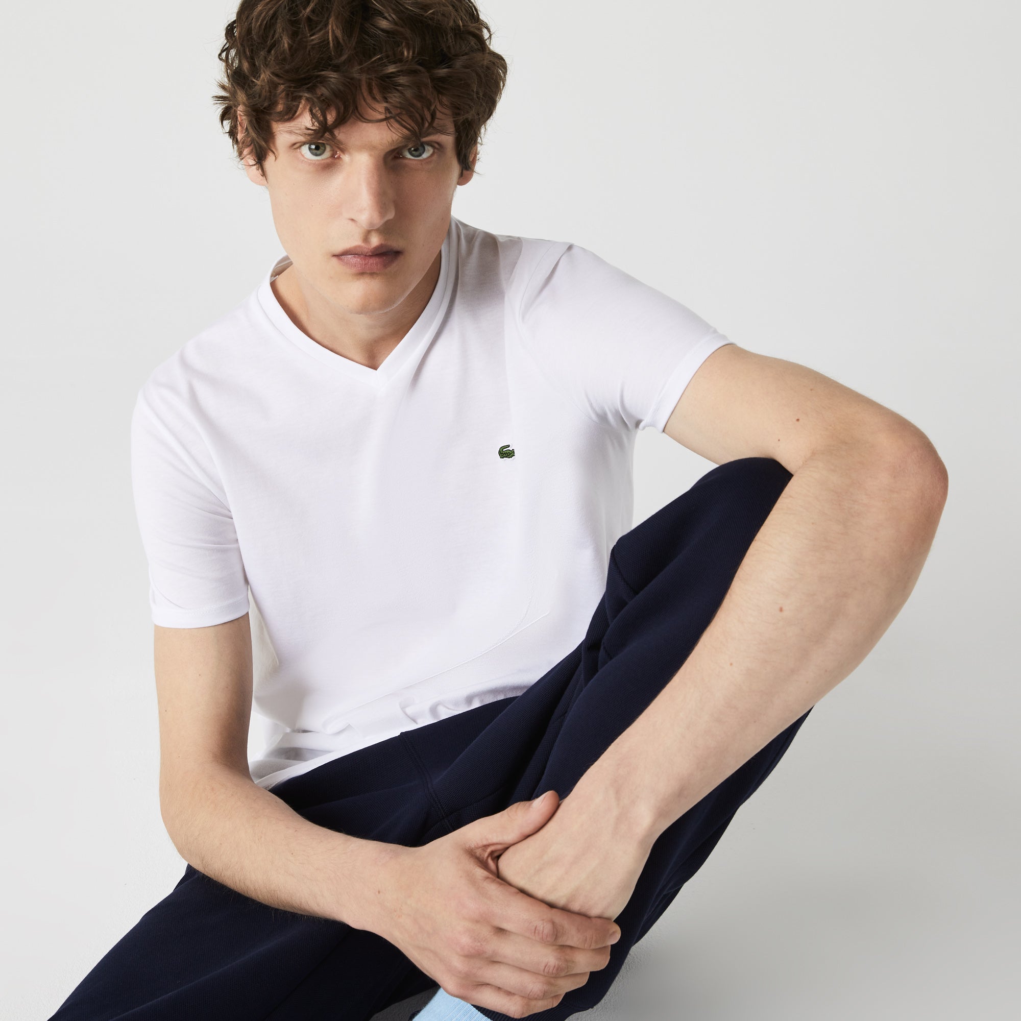 Men's Lacoste V-Neck Pima Cotton Jersey T-Shirt White