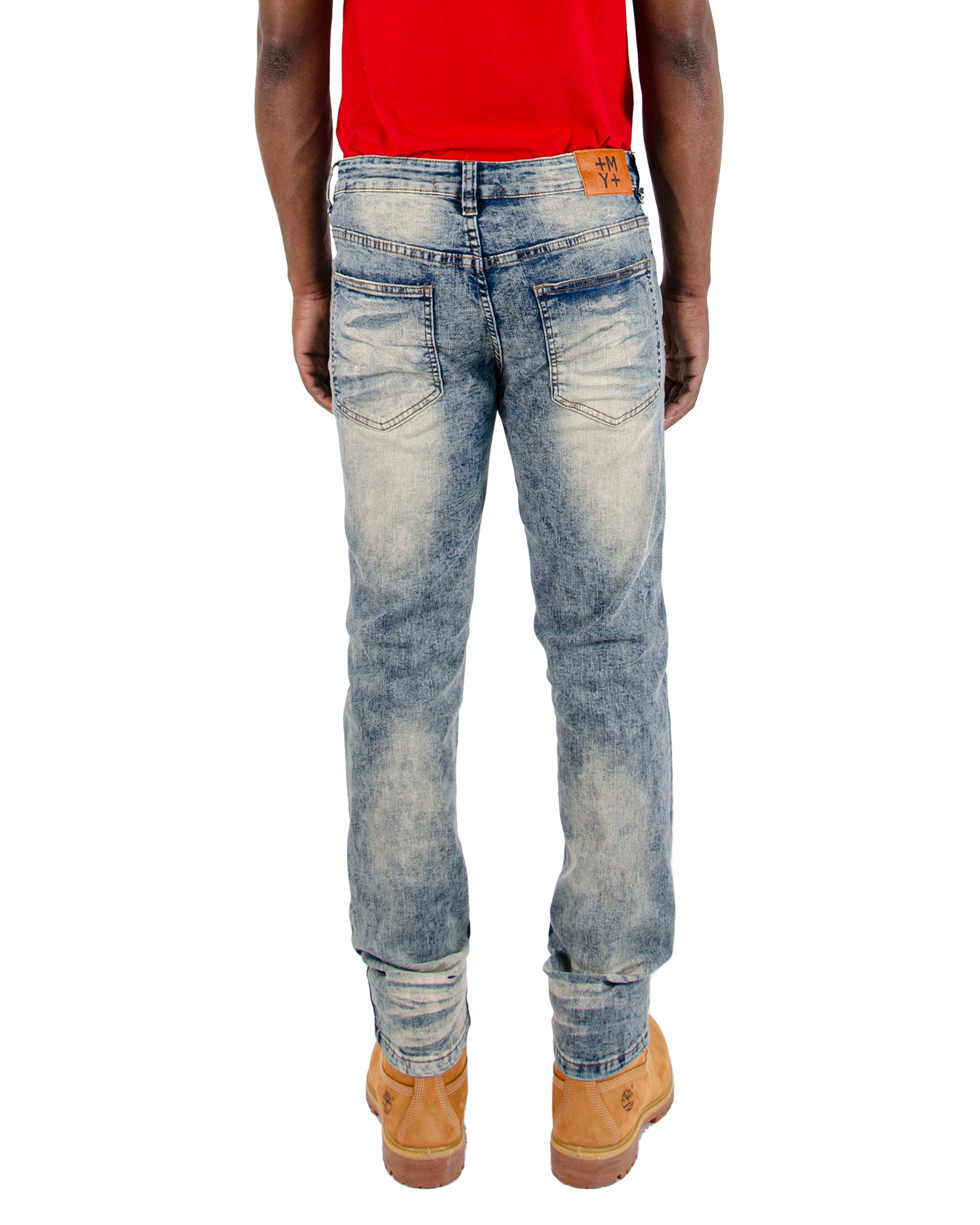 Men's TWO MILL TWENTY "Quincy" Slim Fit Rip & Repair Jeans Vintage Blue Acid Wash