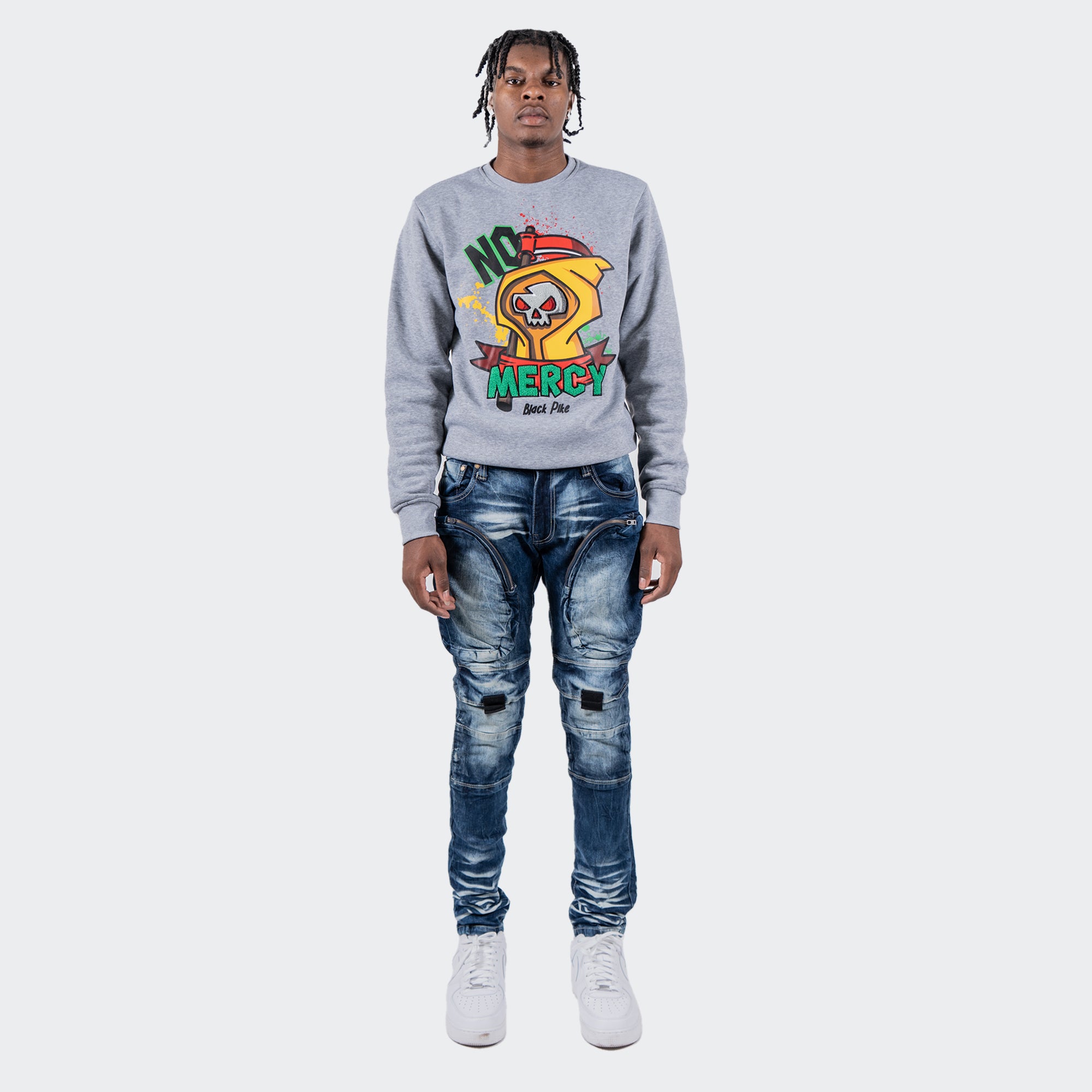 Men's TWO MILL TWENTY "Broadway" X-Ray Fashion Skinny Denim Jeans with Knee Pocket Dark Blue