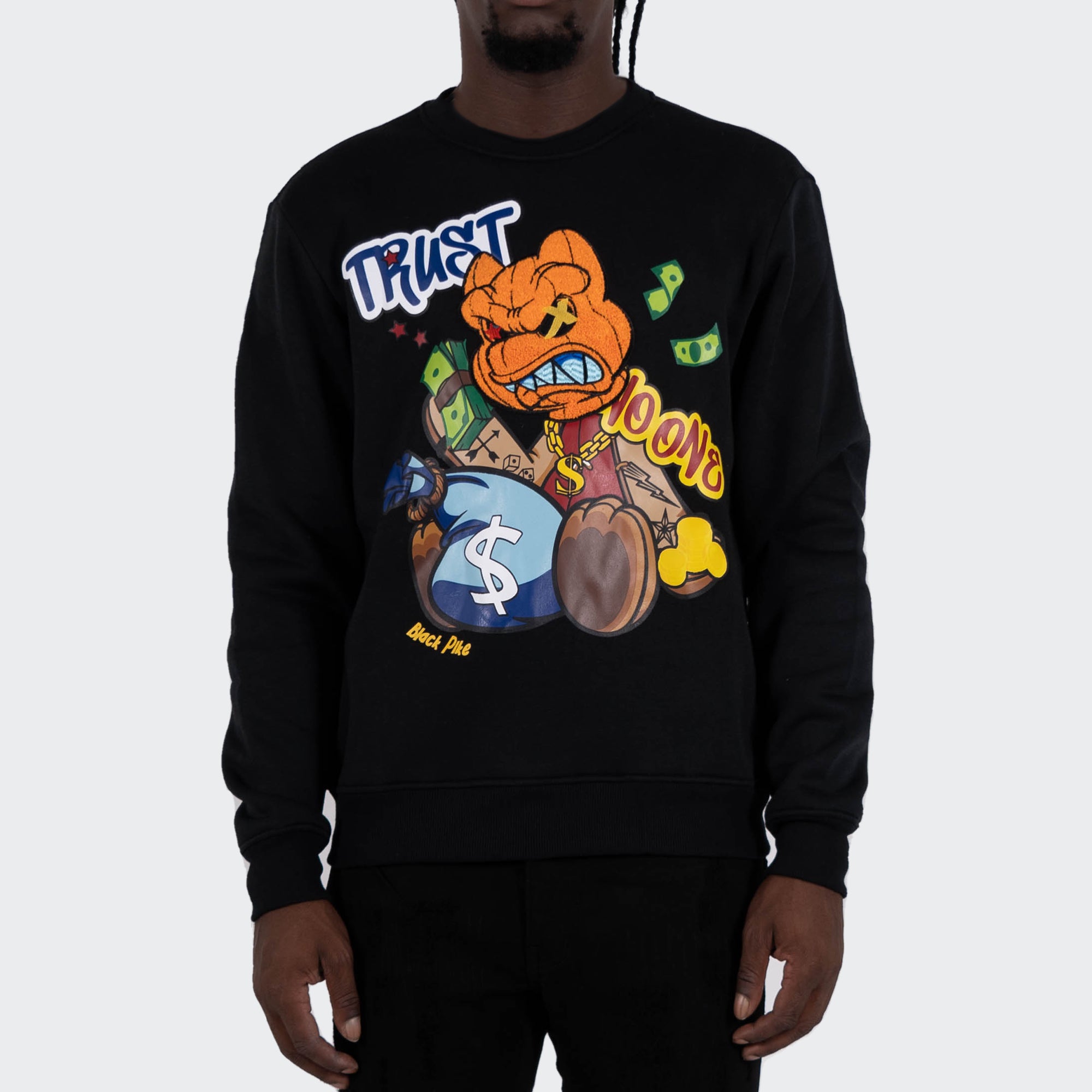 Men's TWO MILL TWENTY "Trust No One" Graphic Embroidered Sweatshirt Black