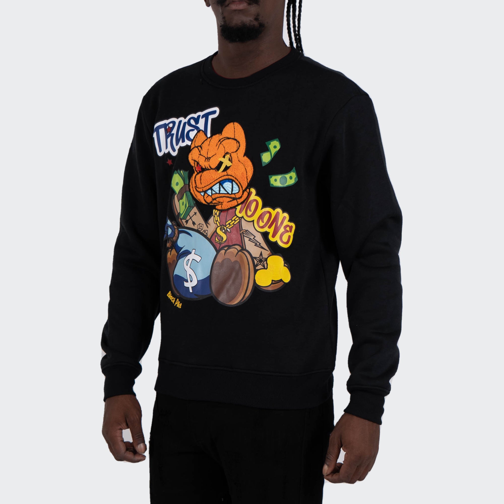 Men's TWO MILL TWENTY "Trust No One" Graphic Embroidered Sweatshirt Black