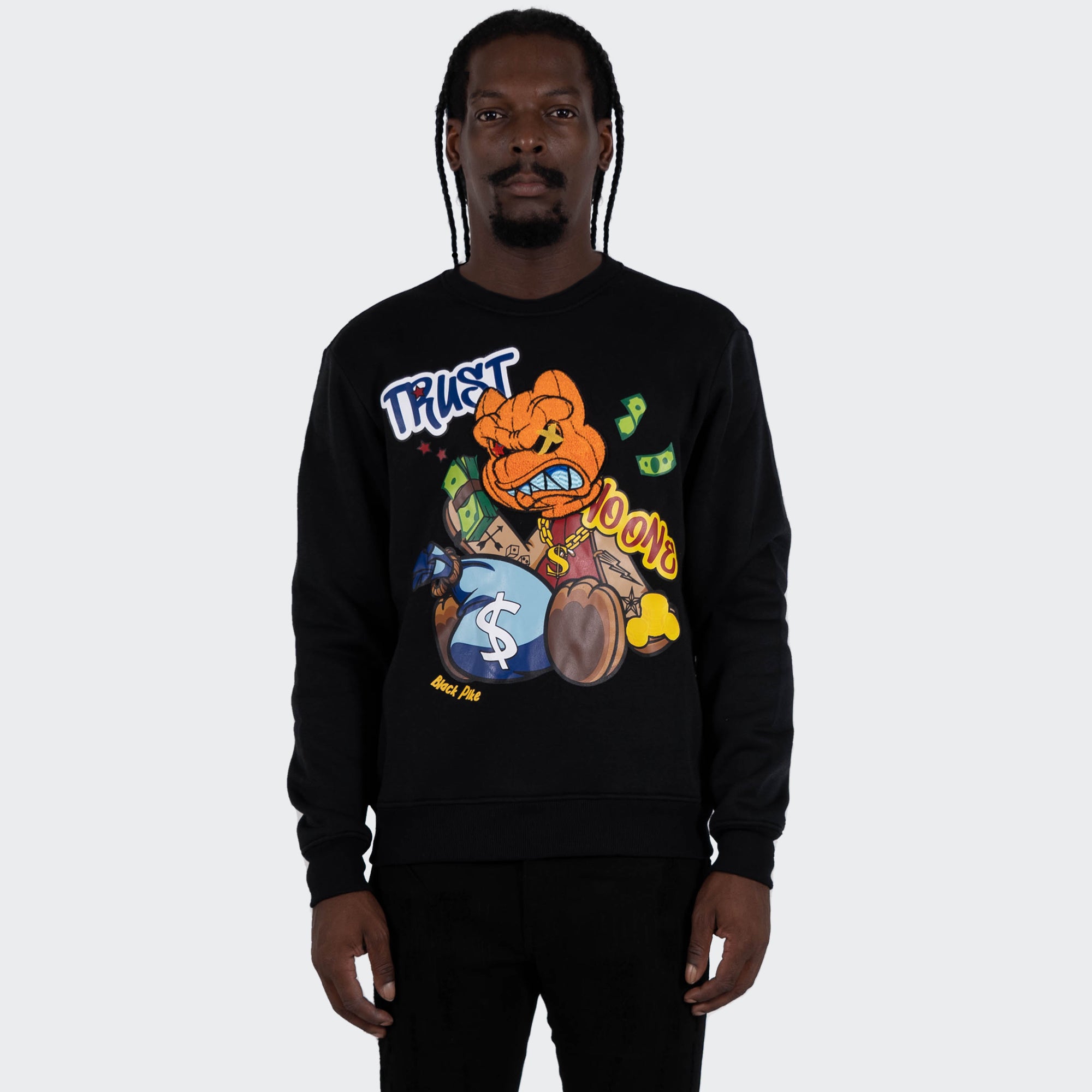 Men's TWO MILL TWENTY "Trust No One" Graphic Embroidered Sweatshirt Black