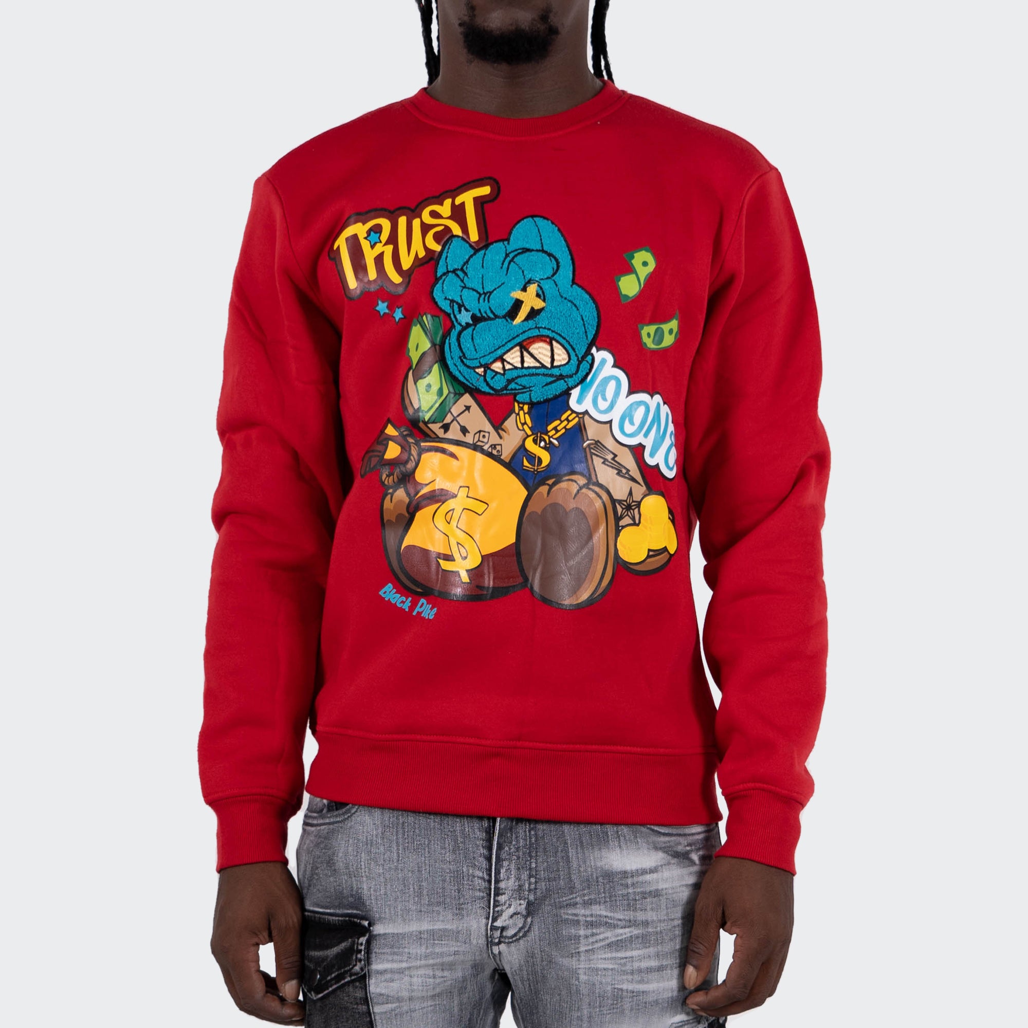 Men's TWO MILL TWENTY "Trust No One" Graphic Embroidered Sweatshirt Red