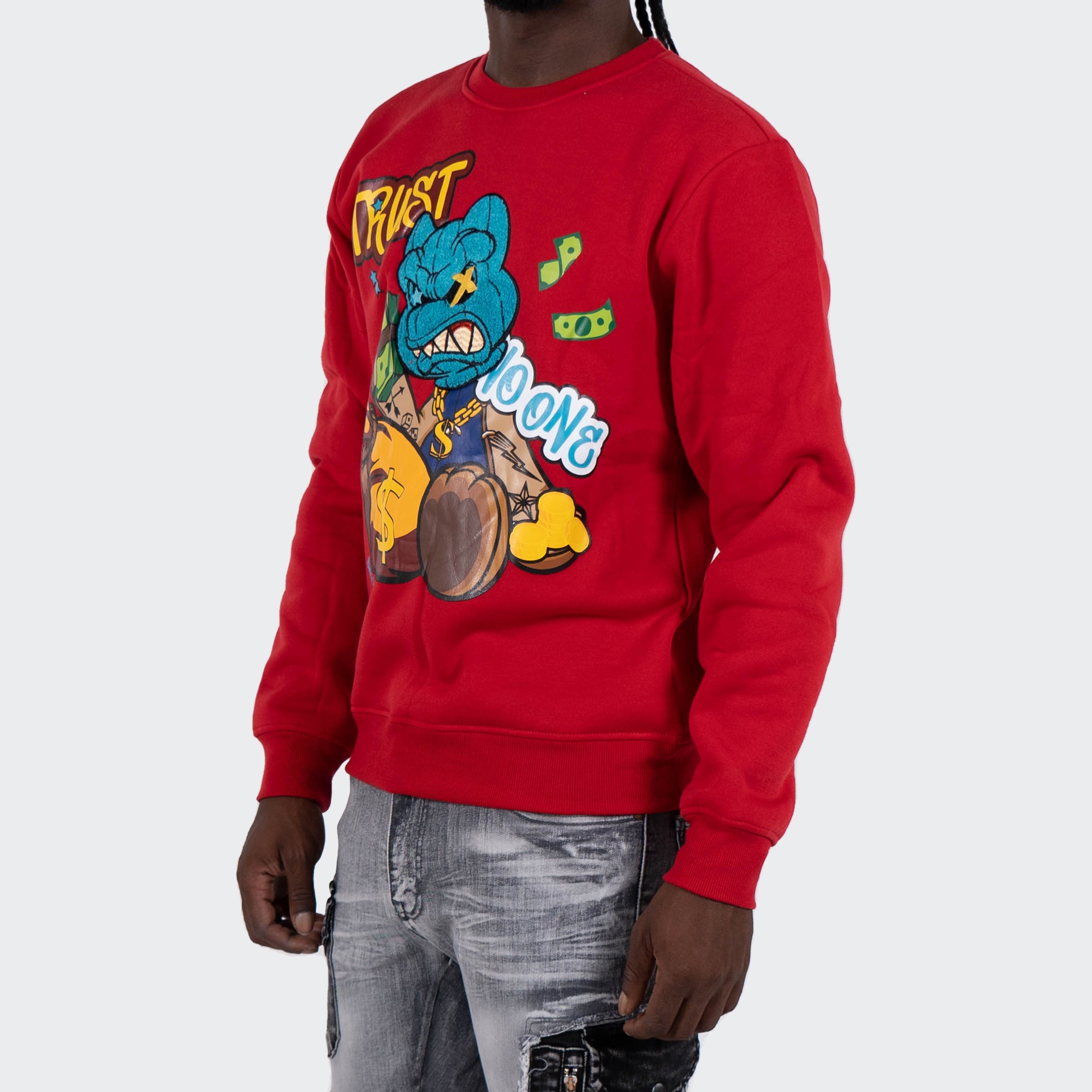 Men's TWO MILL TWENTY "Trust No One" Graphic Embroidered Sweatshirt Red