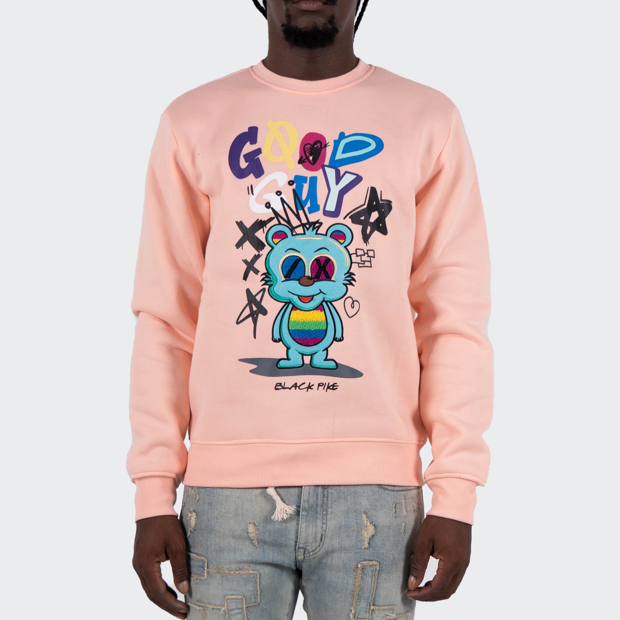 Men's TWO MILL TWENTY "Good Guy" Graphic Embroidered Sweatshirt Pink