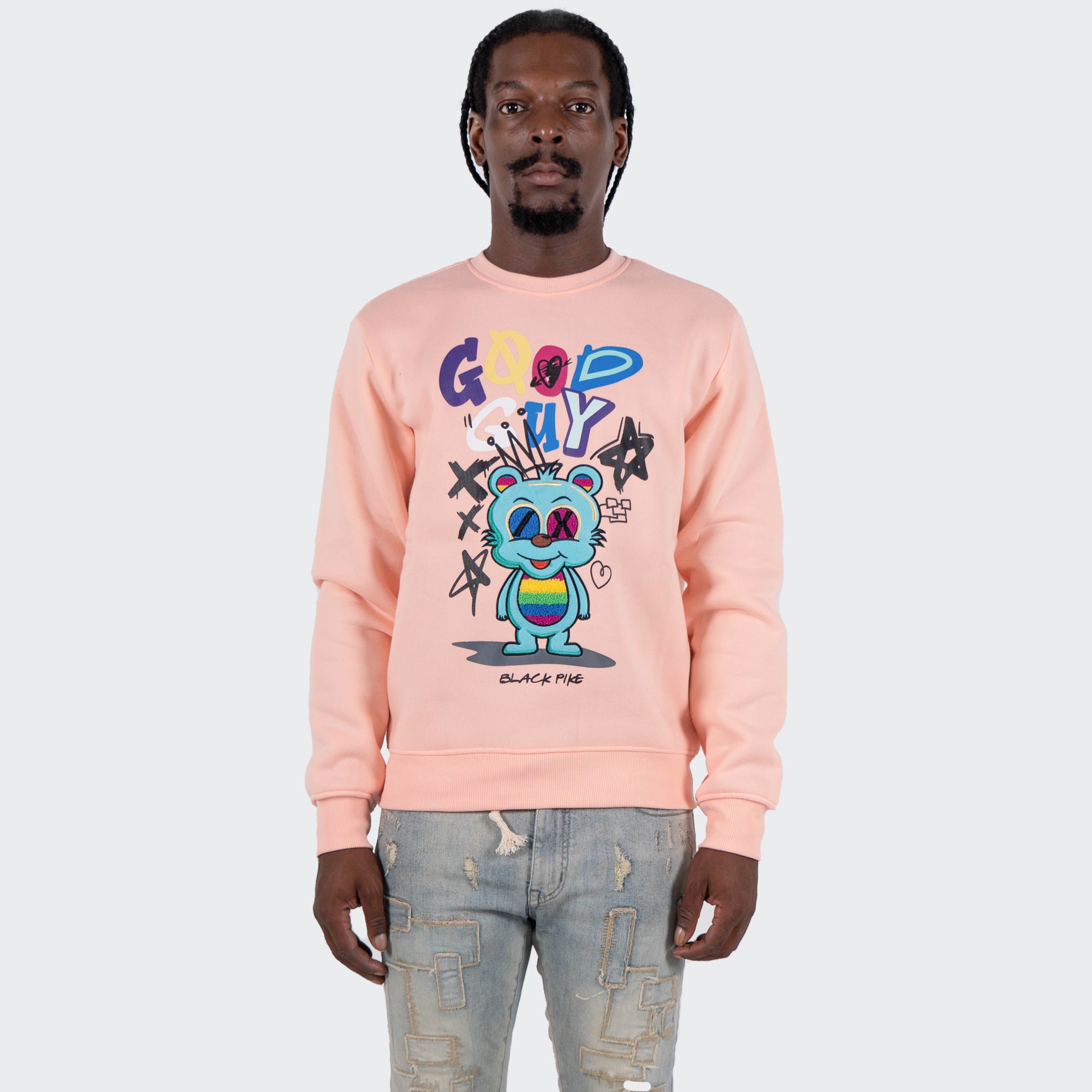 Men's TWO MILL TWENTY "Good Guy" Graphic Embroidered Sweatshirt Pink