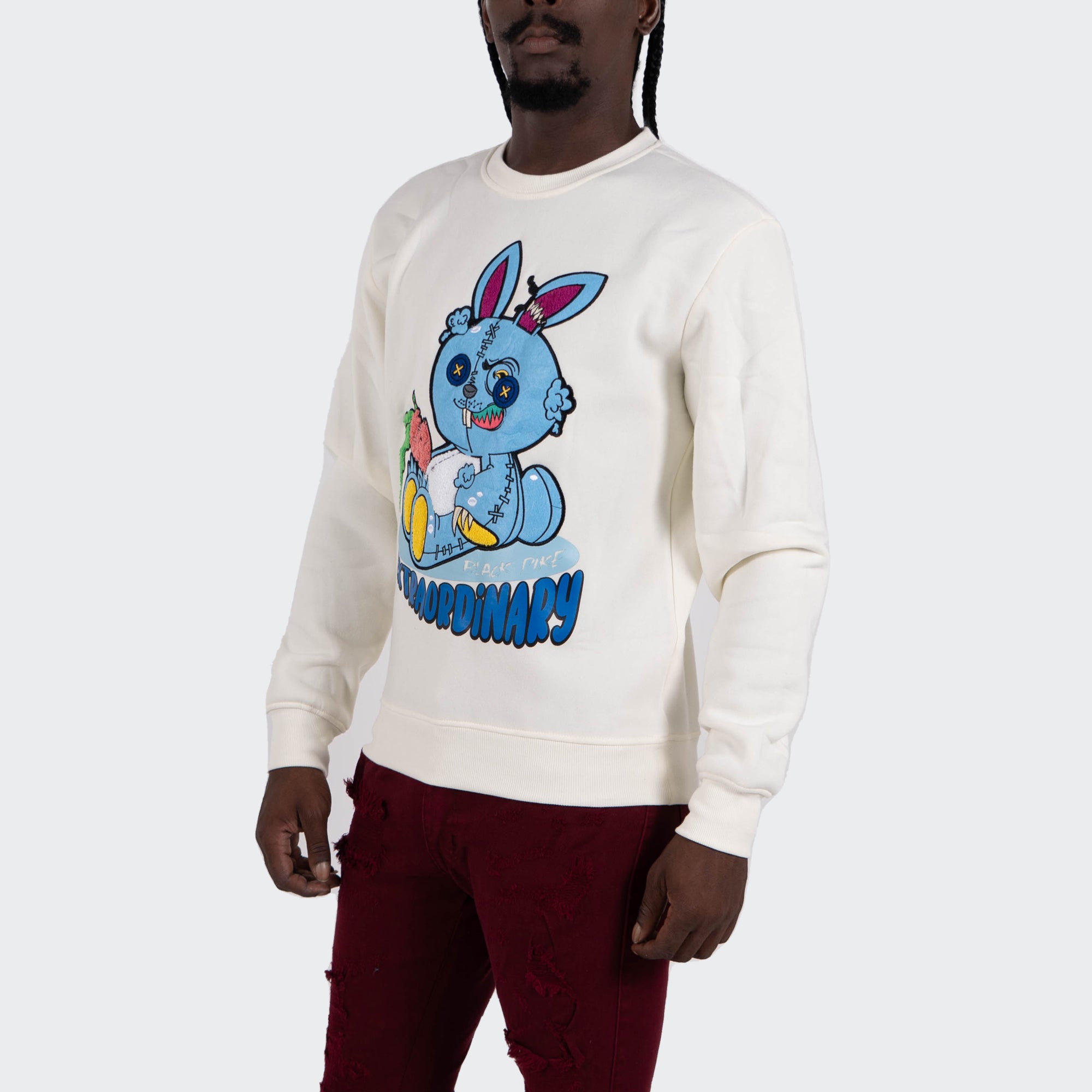 Men's TWO MILL TWENTY "Extraordinary" Graphic Embroidered Sweatshirt Off White