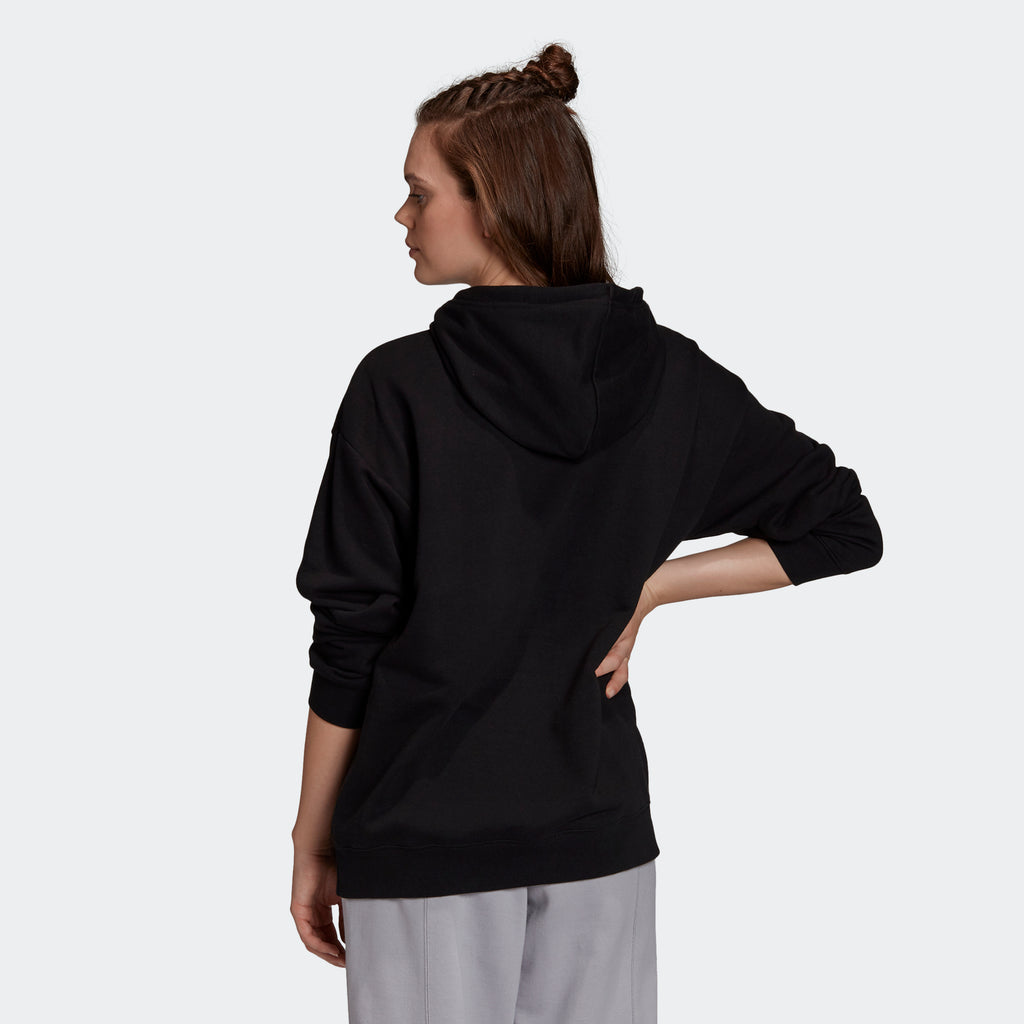 Women's adidas Essentials Trefoil Hoodie Black GD4291 | Chicago City Sports | rear view on model