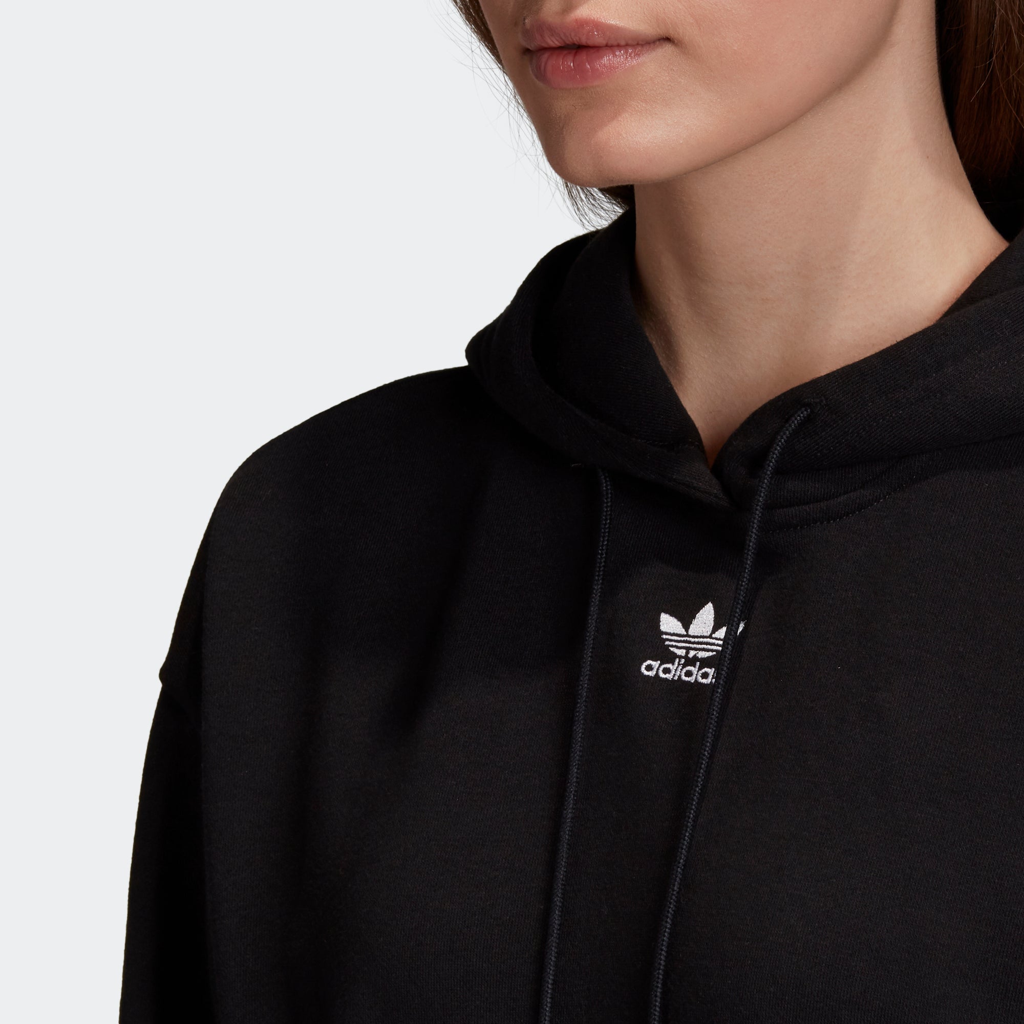 Women's adidas Essentials Trefoil Hoodie Black GD4291 | Chicago City Sports | neckline view