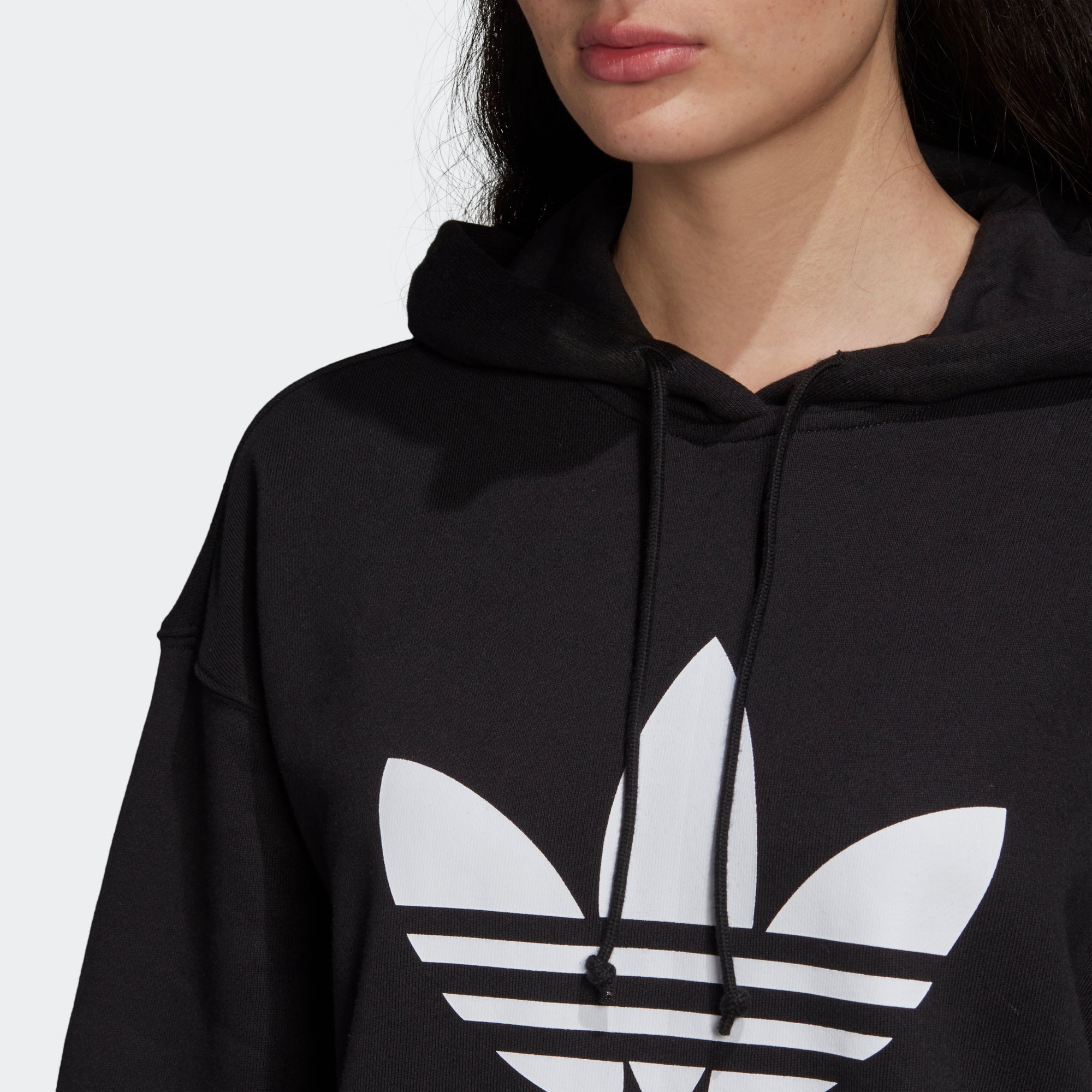 Women's adidas Originals Adicolor Trefoil Hoodie Black (SKU FM3307) | Chicago City Sports | neckline view