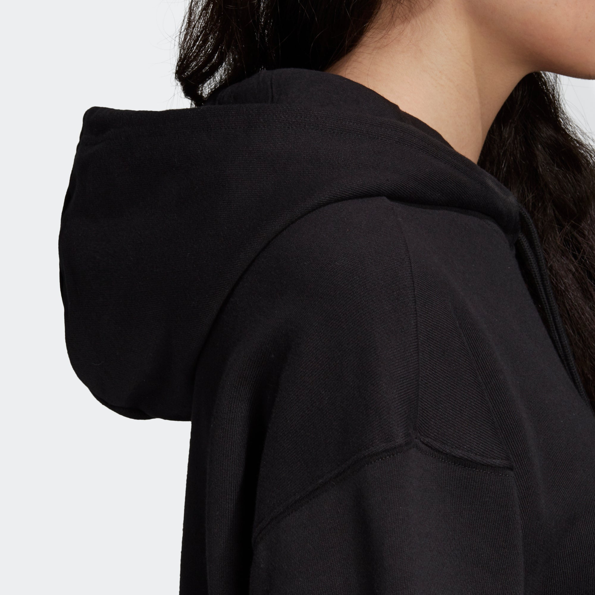 Women's adidas Originals Adicolor Trefoil Hoodie Black (SKU FM3307) | Chicago City Sports | hood and shoulder view