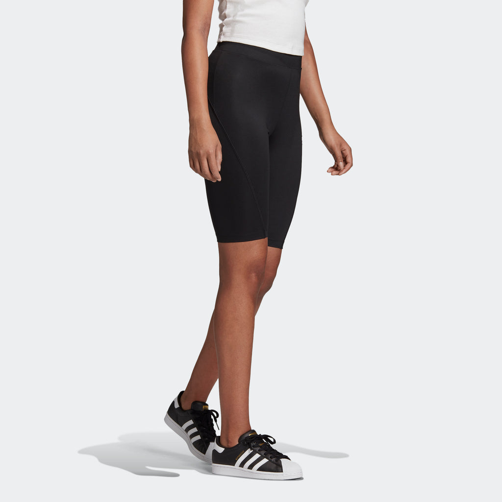 Women's adidas Originals R.Y.V. Biker Shorts Black GD3882 | Chicago City Sports | side view on model