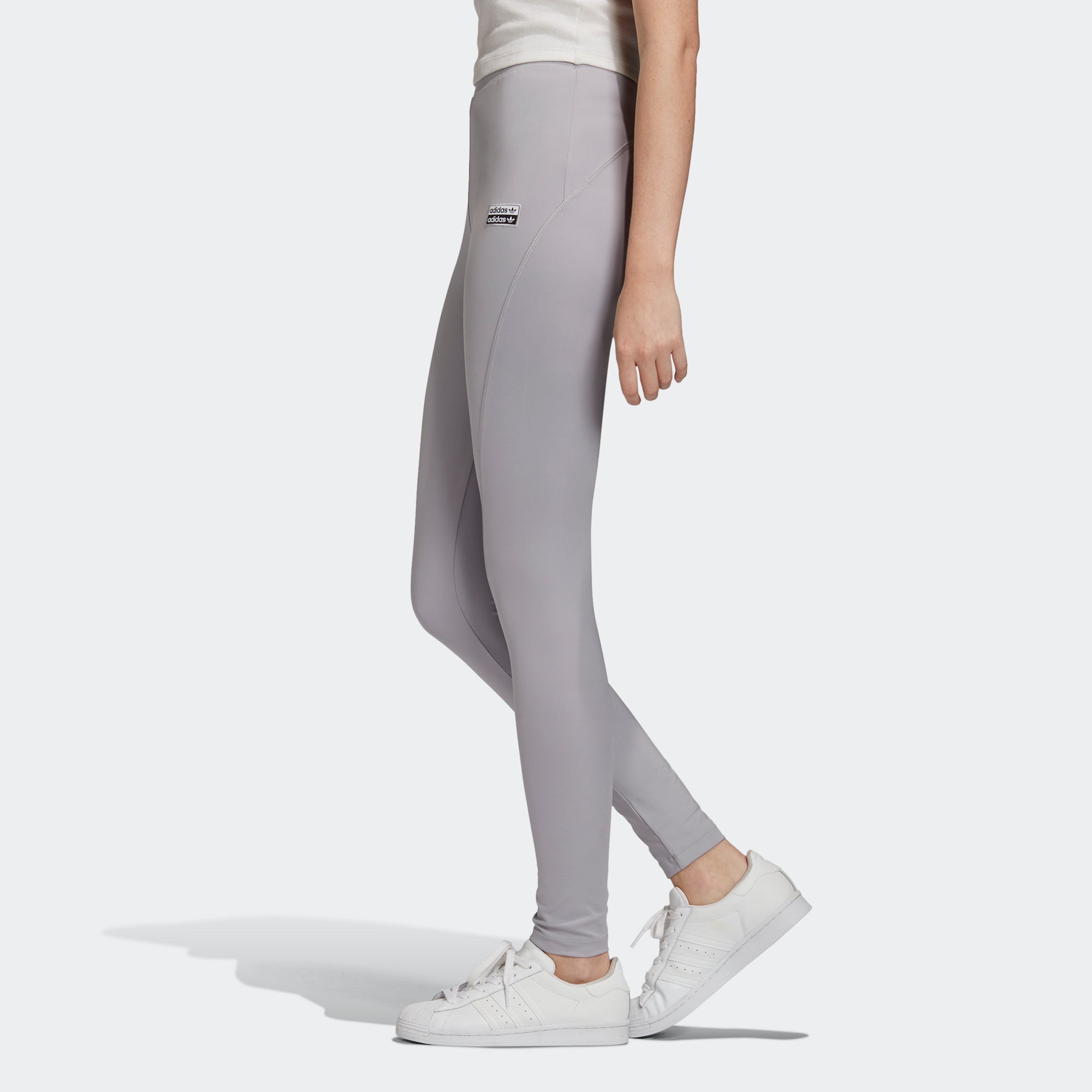 Women's adidas Originals R.Y.V. Leggings Glory Grey GK0695 | Chicago City Sports | side view on model
