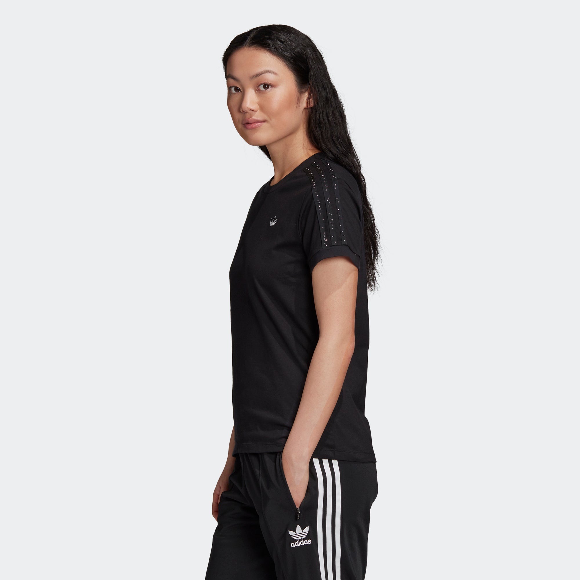 Women's adidas Originals Tee Black GC6789 | Chicago City Sports | side view on model
