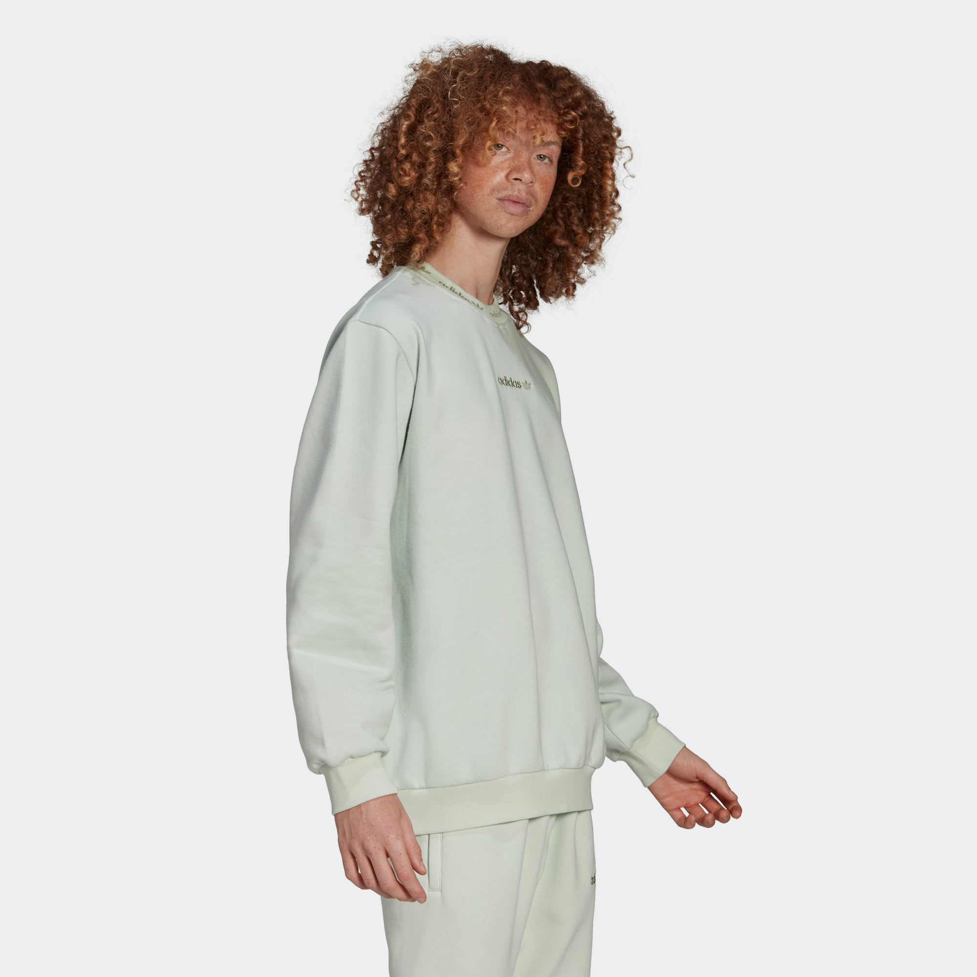 Men's adidas Originals Trefoil Linear Crew Sweatshirt Linen Green